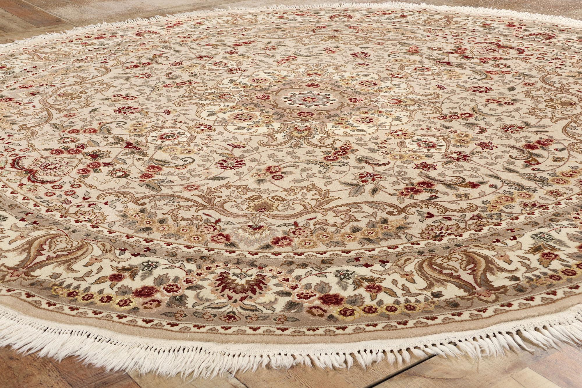 Vintage Chinese Tabriz Wool and Silk Round Rug For Sale 2