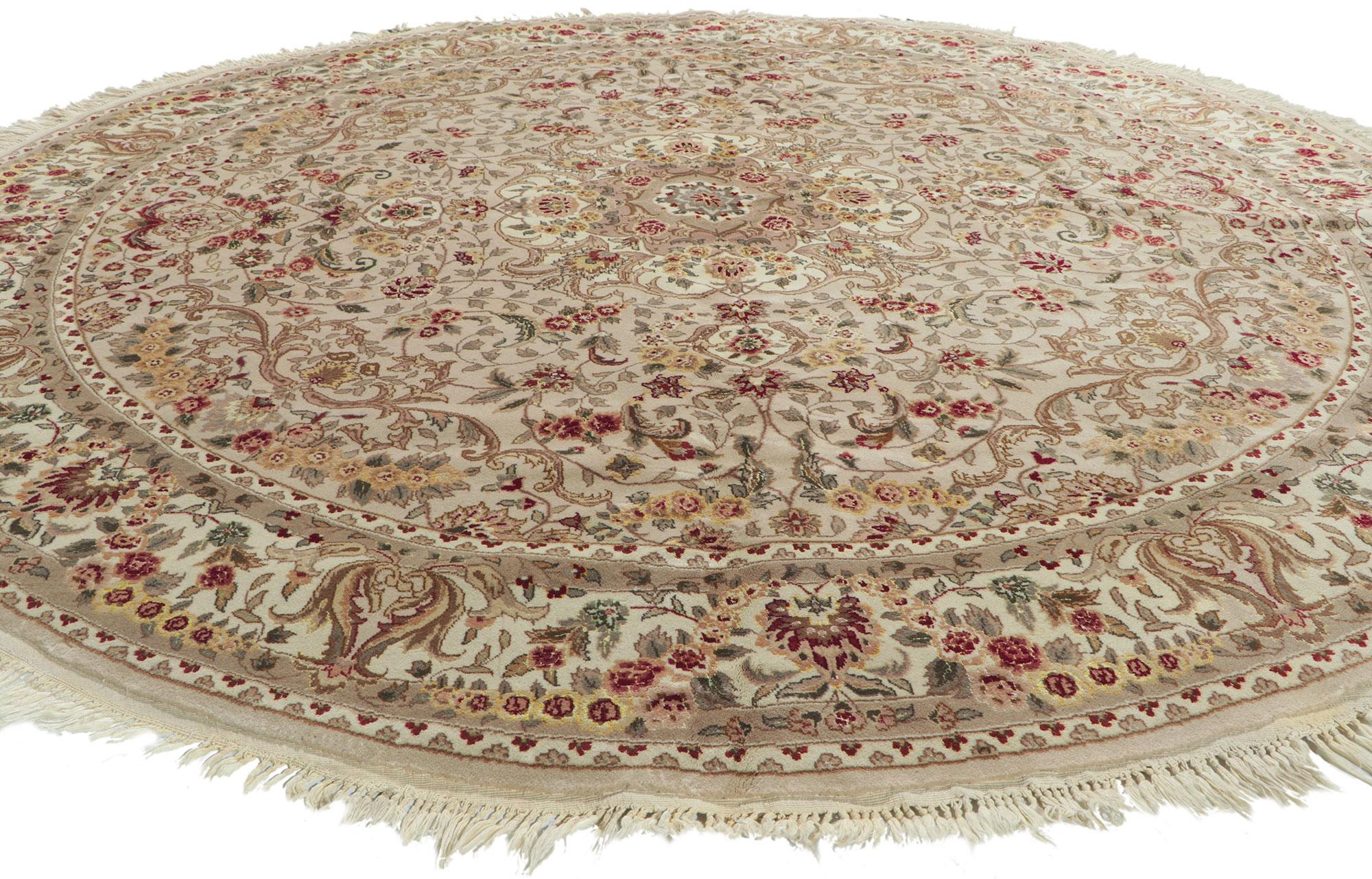 74981 Vintage Persian Style Round Area Rug with Tabriz Design 08'02 X 08'02. 

Adorn your floors with the inspired patterns of Persian weavers of Tabriz. Round and versatile, this hand-knotted wool and silk vintage Persian style round rug represents