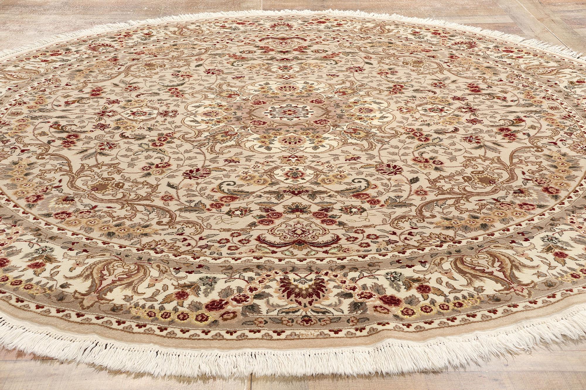 Vintage Chinese Tabriz Wool and Silk Round Rug For Sale 3