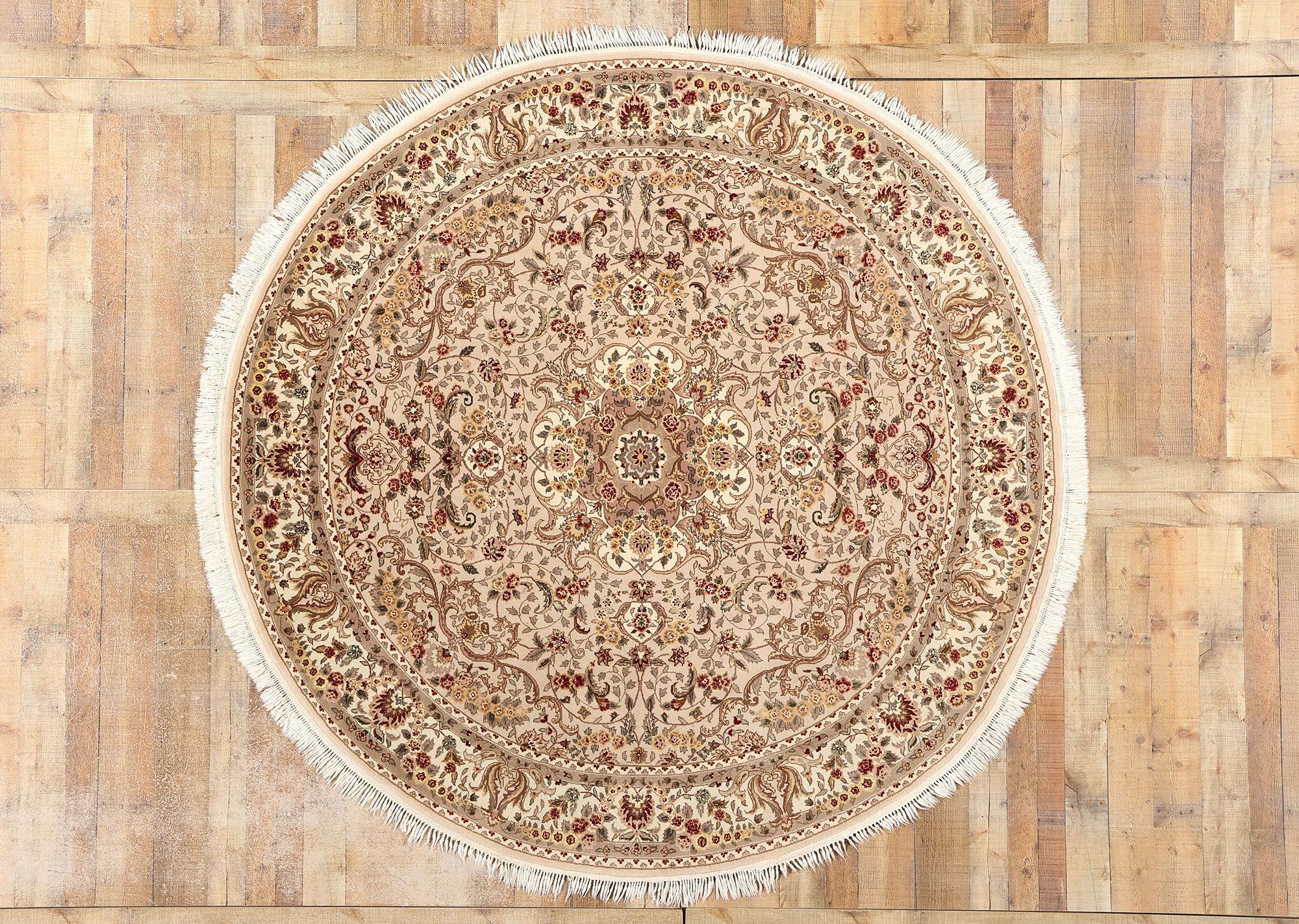 Vintage Chinese Tabriz Wool and Silk Round Rug For Sale 4