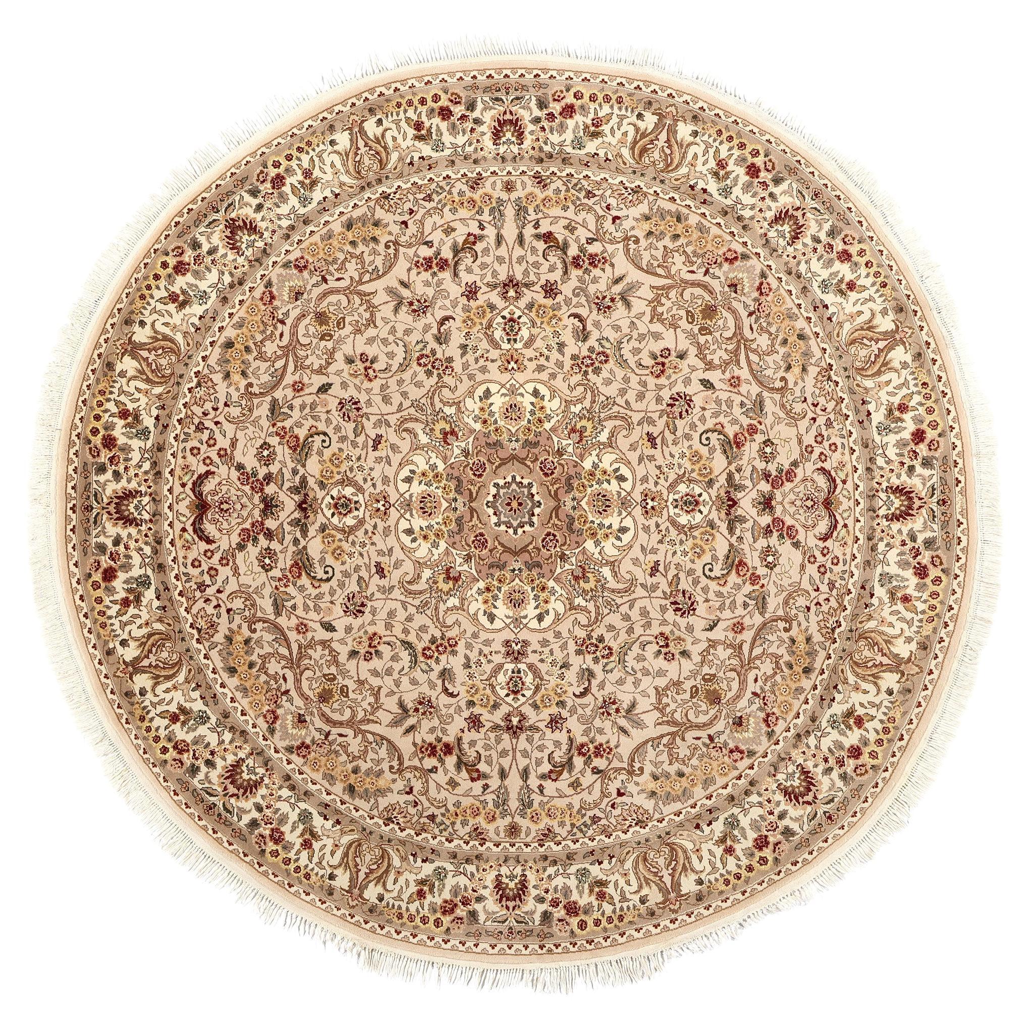 Vintage Chinese Tabriz Wool and Silk Round Rug For Sale
