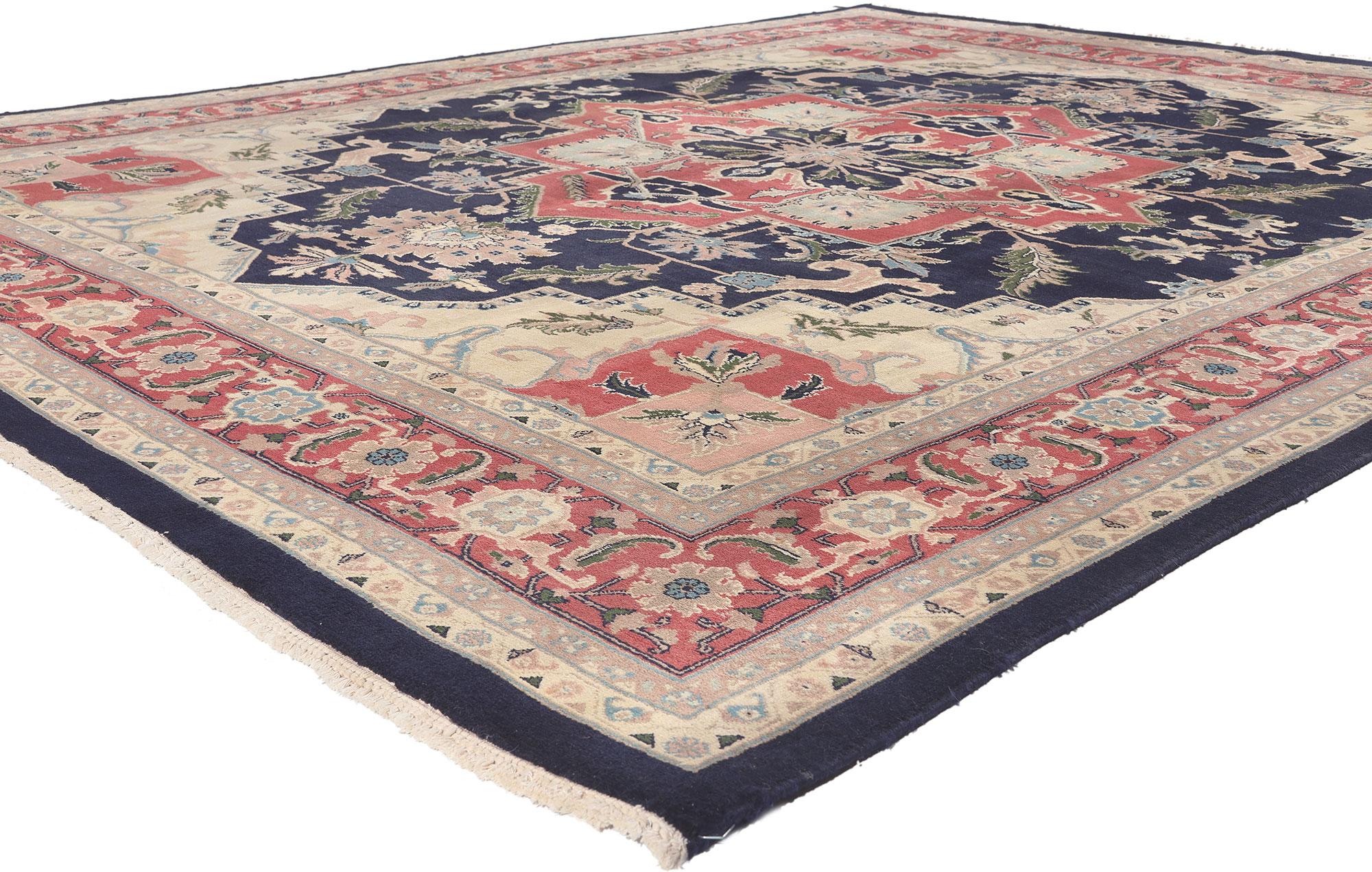 74737 Vintage Pakistani Tabriz Rug, 07’11 x 09’10. Pakistan Tabriz rugs are premium hand-knotted rugs produced in Pakistan, influenced by the traditional Tabriz rugs of Iran. Known for their intricate designs and fine craftsmanship, these rugs
