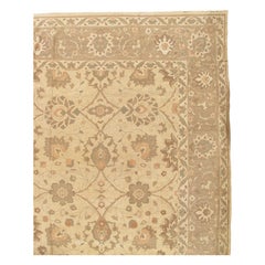 Persischer Sultanabad-Teppich im Vintage-Stil, handgefertigter Teppich, elfenbeinfarbener Grund, weicher grauer Rand