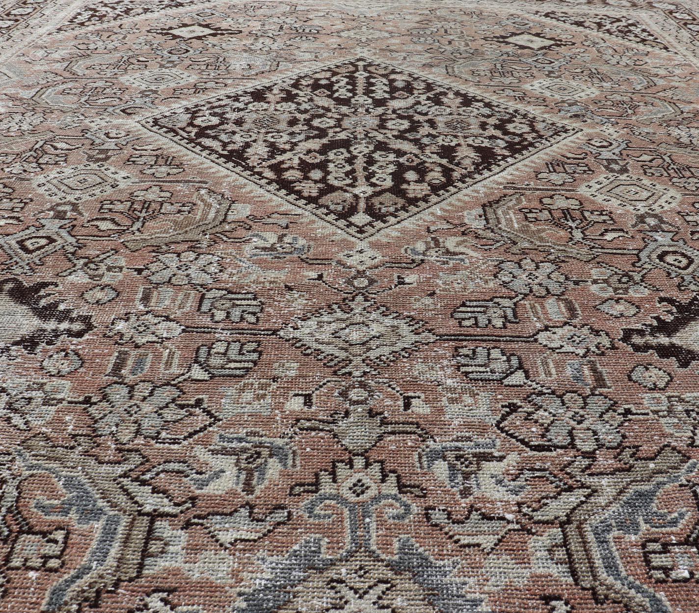 Vintage Persian Sultanabad-Mahal Rug with Sub-Geometric Diamond For Sale 4