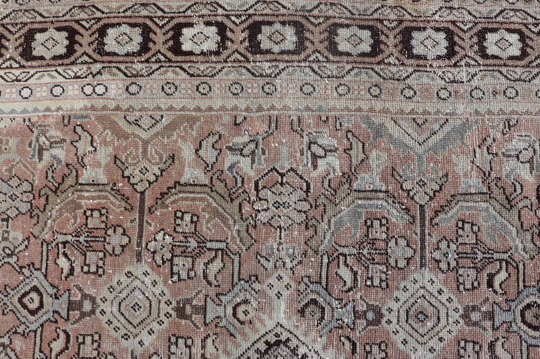 Vintage Sultanabad-Mahal Rug in earthy tones with browns. 
Keivan Woven Arts / rug PTA-200739, country of origin / type: Persian / Sultanabad-Mahal, circa Early-20th Century.

Measures: 9'0 x 11'10.