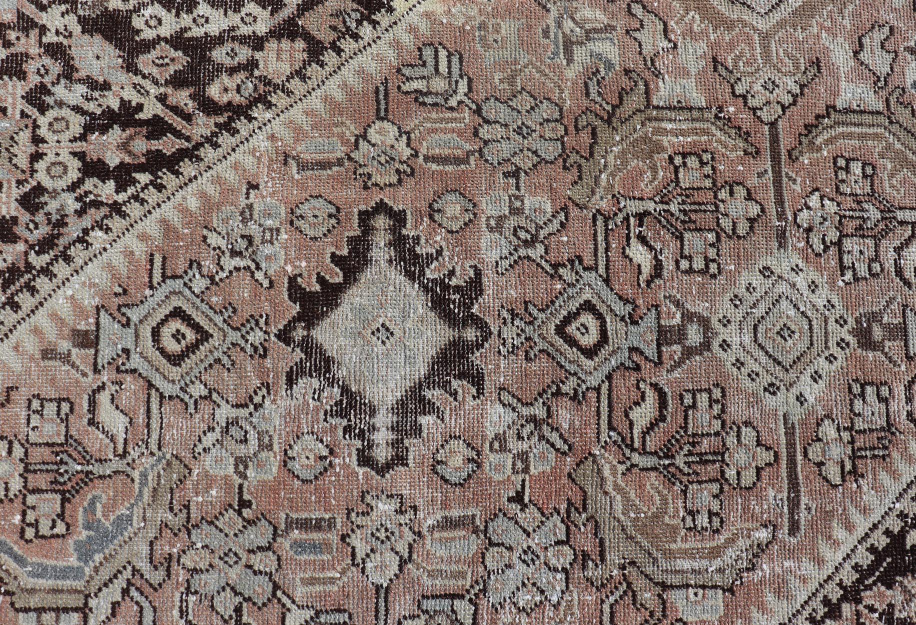 Hand-Knotted Vintage Persian Sultanabad-Mahal Rug with Sub-Geometric Diamond For Sale