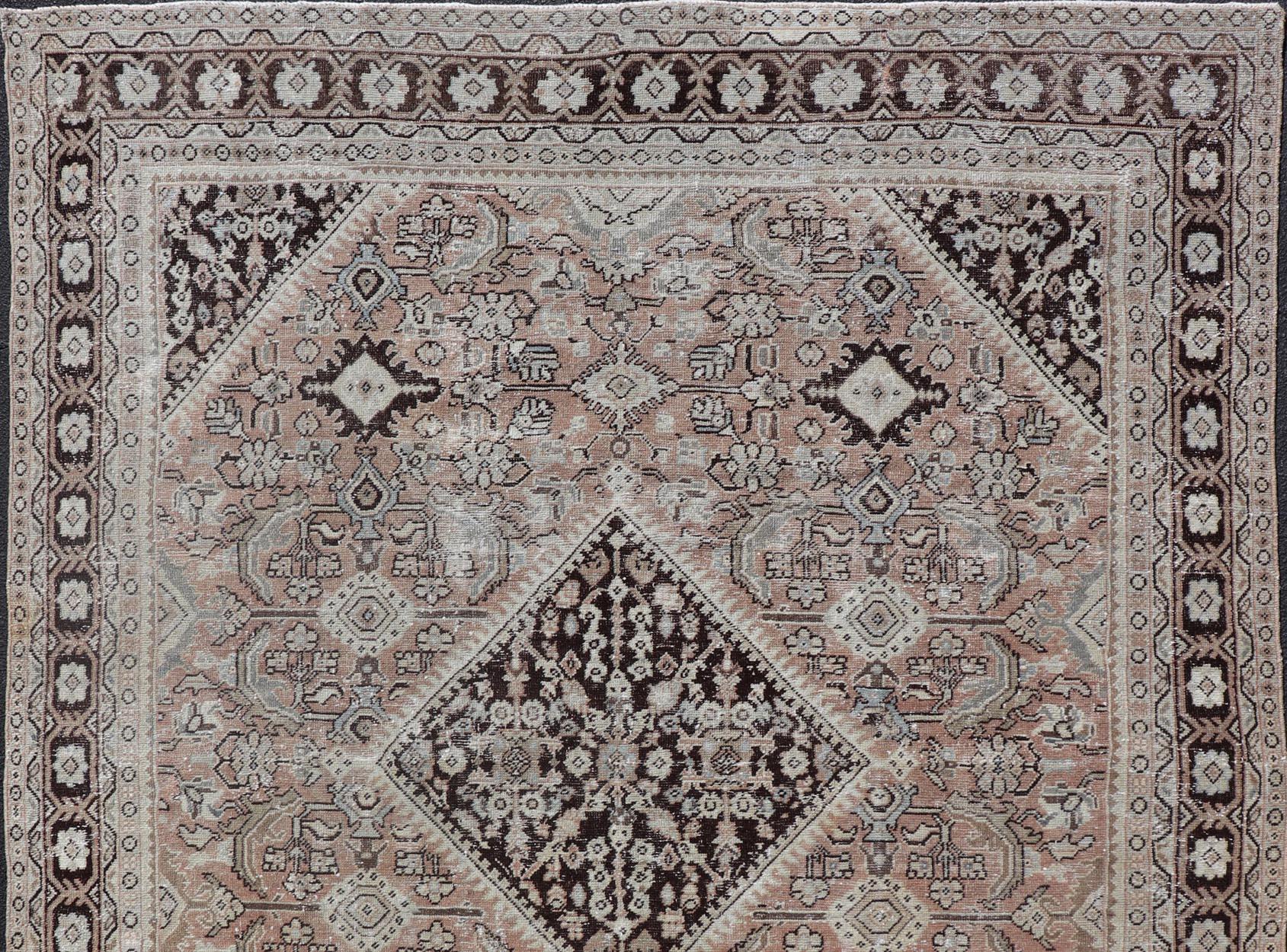 Wool Vintage Persian Sultanabad-Mahal Rug with Sub-Geometric Diamond For Sale