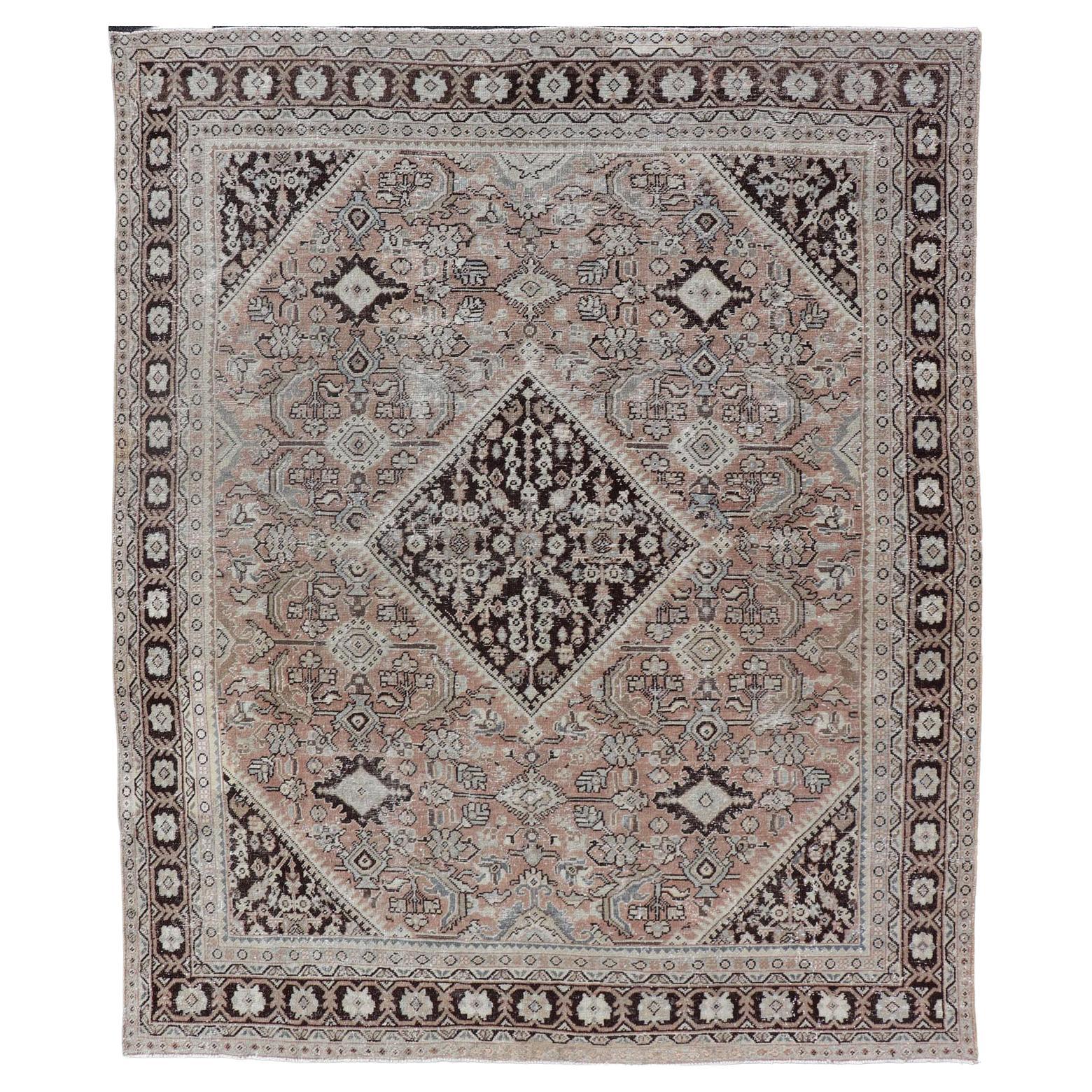 Vintage Persian Sultanabad-Mahal Rug with Sub-Geometric Diamond For Sale