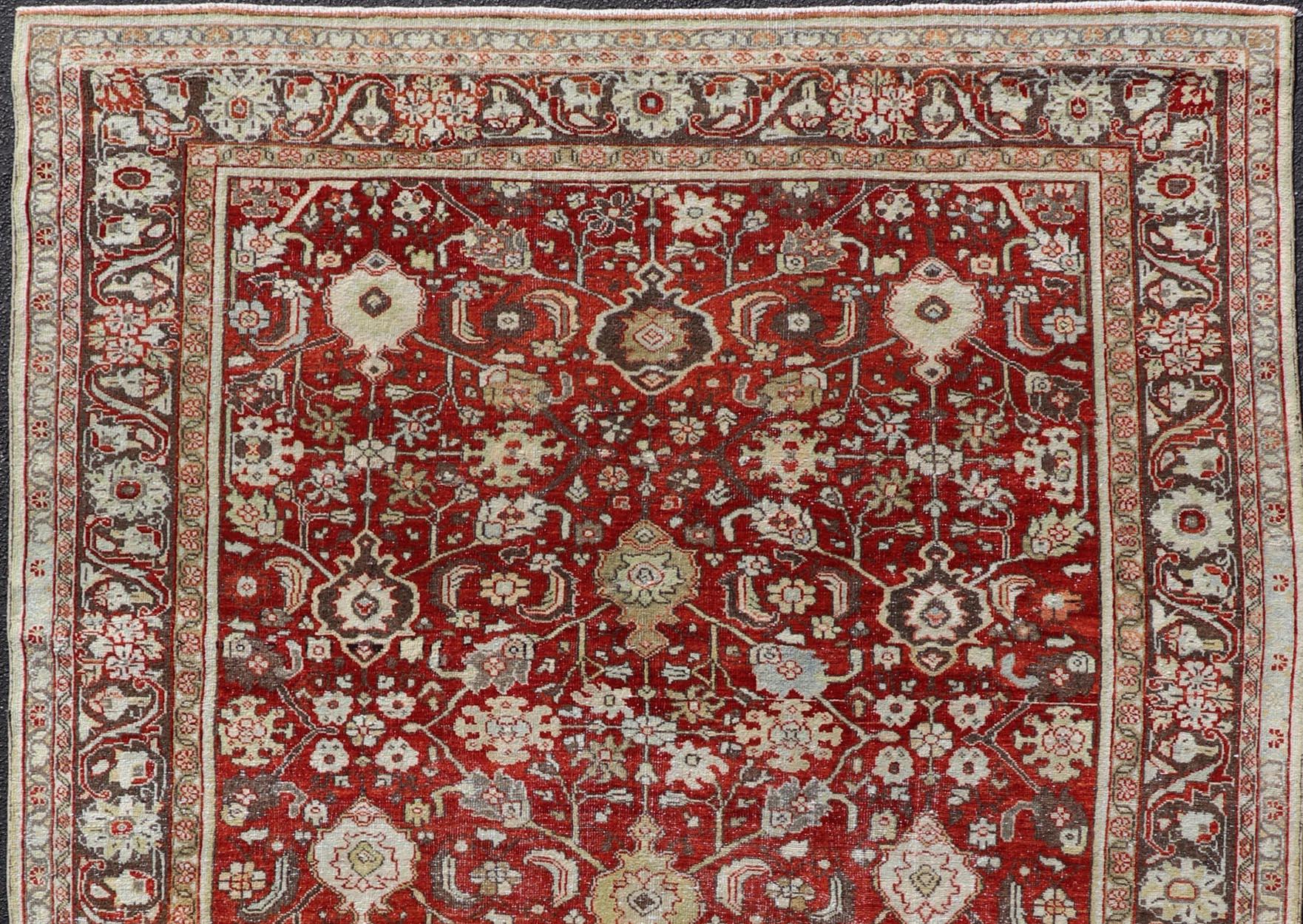 Vintage Sultanabad-Mahal rug on a red background with all over floral design. Keivan Woven Arts / rug PTA-200704, country of origin / type: Persian / Sultanabad-Mahal, circa Mid-20th Century.

Measures: 7'1 x 11'7.