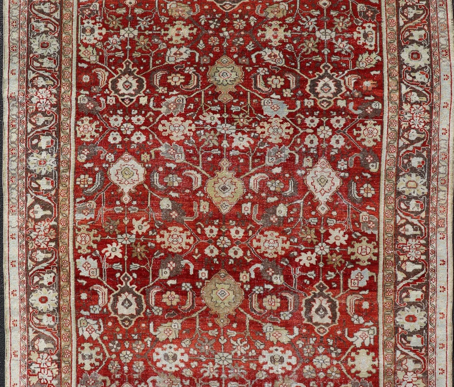 Hand-Knotted Vintage Persian Sultanabad-Mahal with All-Over Sub-Geometric Floral Design For Sale