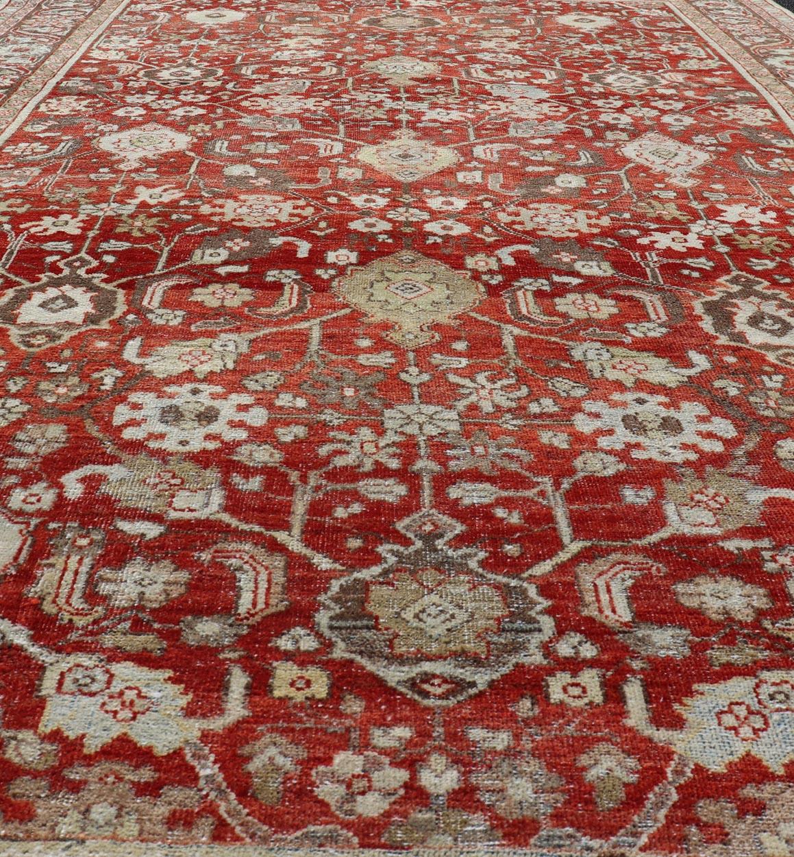 Wool Vintage Persian Sultanabad-Mahal with All-Over Sub-Geometric Floral Design For Sale