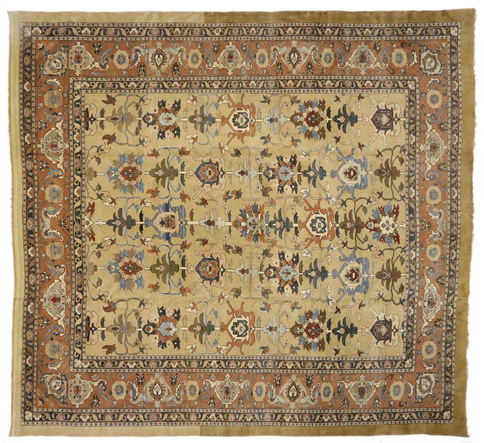 Hand-Knotted Vintage Persian Sultanabad Palace Size Rug with Warm Tuscan Italian Style For Sale