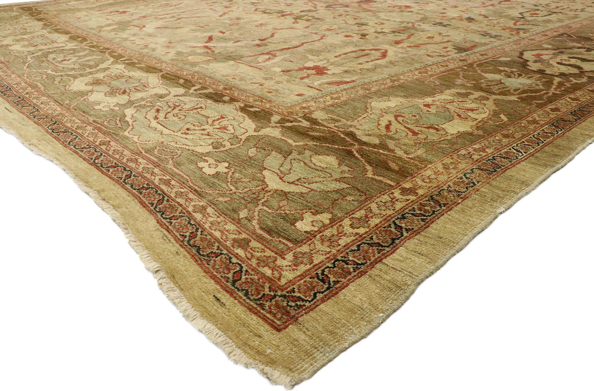 77507 Vintage Persian Sultanabad Rug, 13'02 x 17'05. Exuding a serene elegance rooted in Biophilic Design, this vintage hand-knotted wool Persian Sultanabad palatial rug epitomizes relaxed refinement with its ornate details and well-balanced