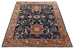 Vintage Persian Sultanabad Rugs Handgeknüpfter Wollteppich - Navy & Terracotta
