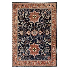 Vintage Persian Sultanabad Rugs Handgeknüpfter Wollteppich - Navy & Terracotta