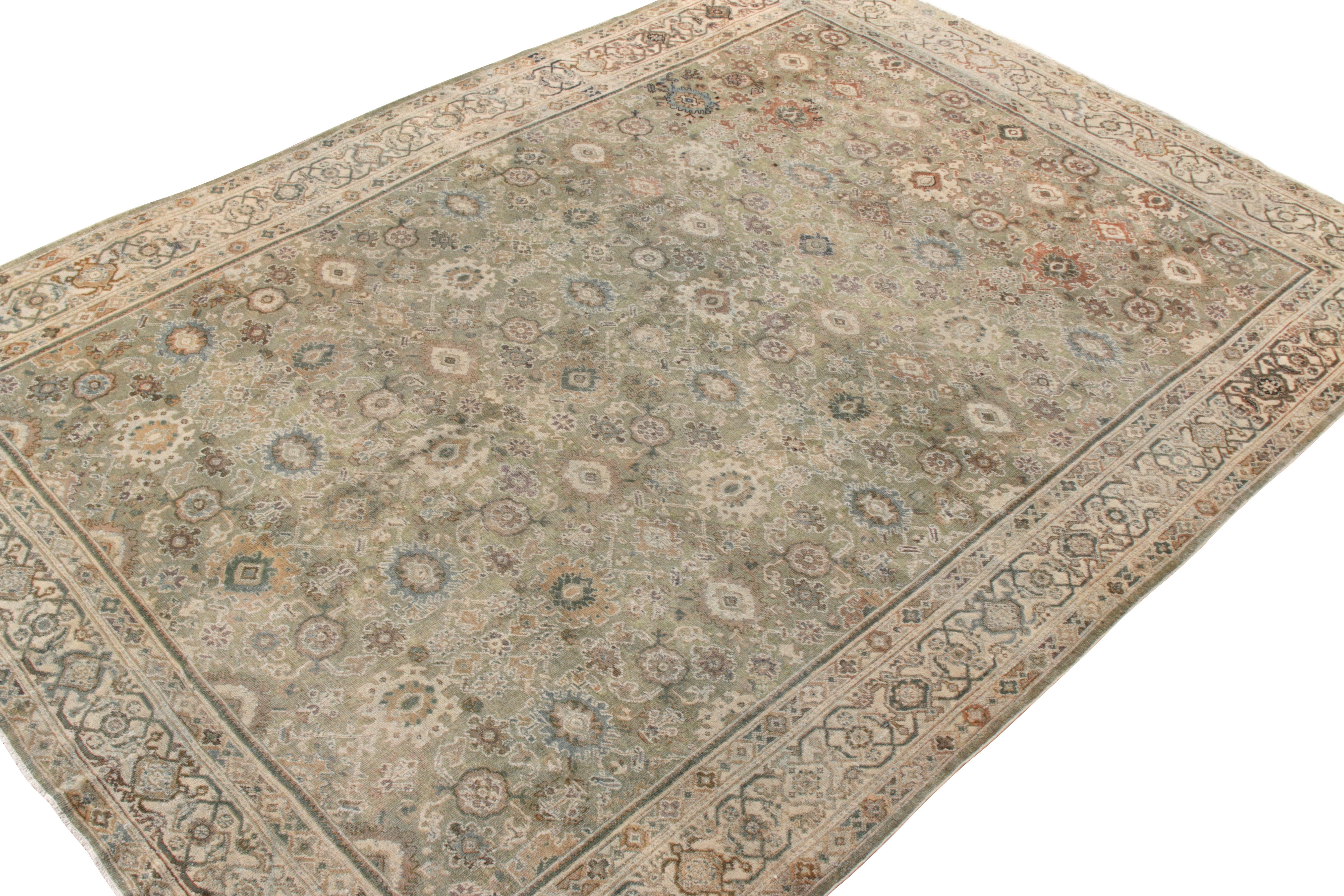 Indian Vintage Persian Sultanabad Rug in Green, Beige Floral Pattern by Rug & Kilim For Sale