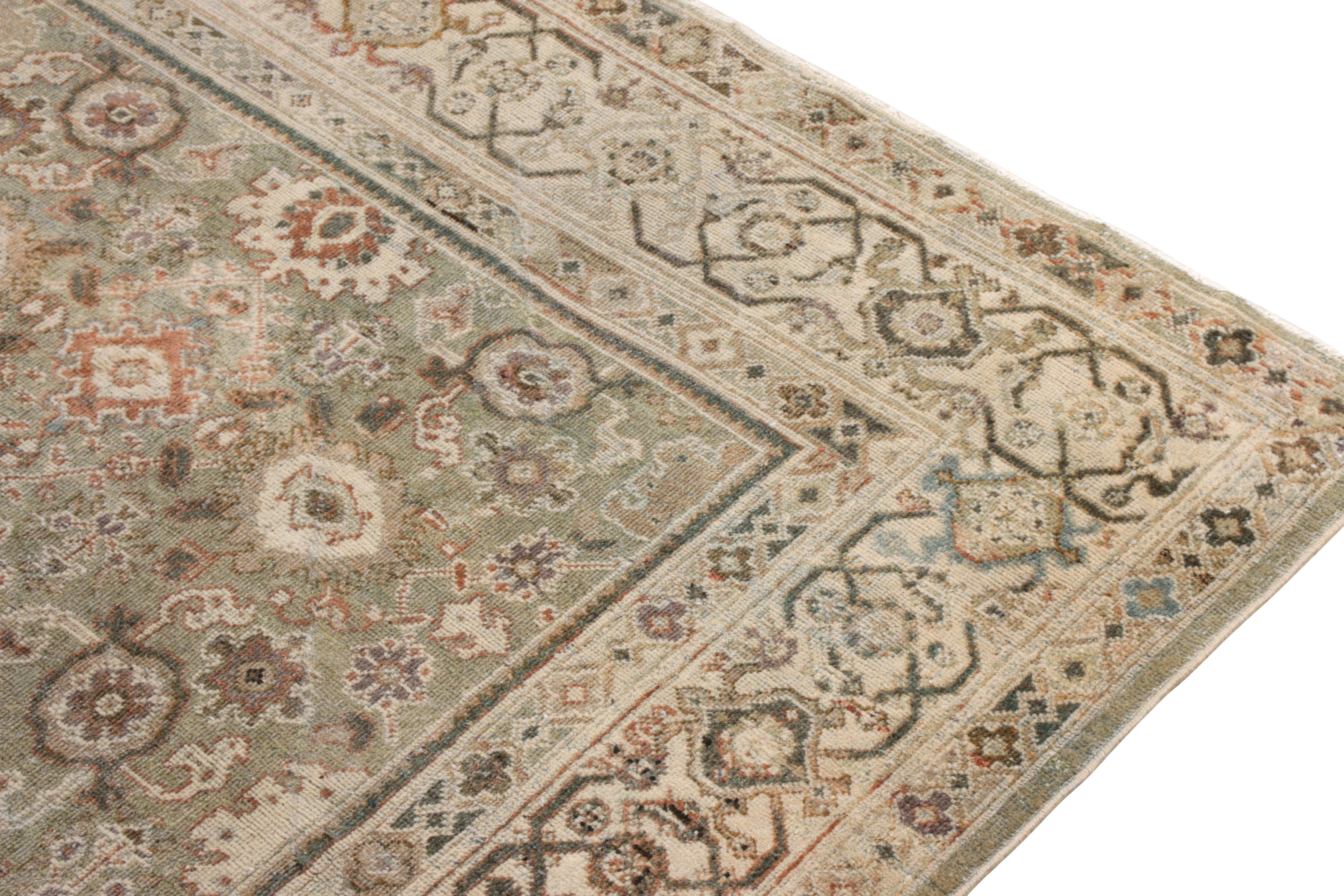 Hand-Knotted Vintage Persian Sultanabad Rug in Green, Beige Floral Pattern by Rug & Kilim