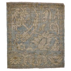 Vintage Persian Sultanabad Wool 3x4 Ivory, Slate Blue & Grey Handmade Area Rug