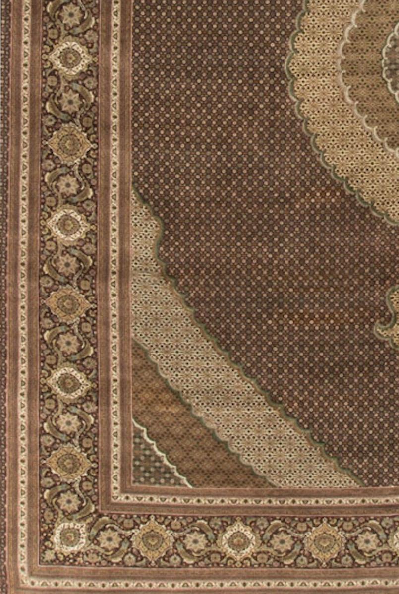 Luxury Traditional Antique Persian Fine Tabriz Brown/ Brown Rug 11'6 x 16'5 In Good Condition For Sale In Secaucus, NJ