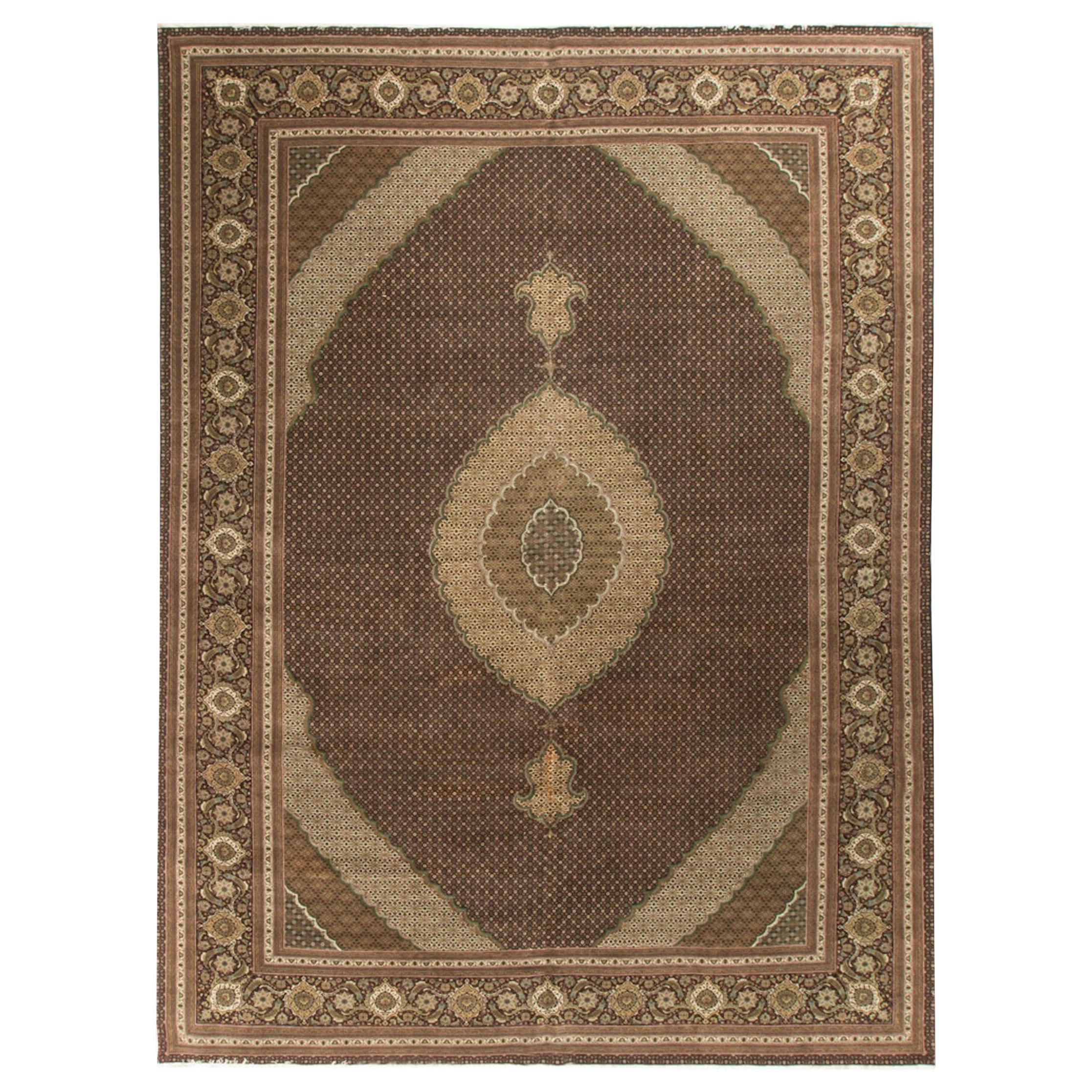 Luxury Traditional Antique Persian Fine Tabriz Brown/ Brown Rug 11'6 x 16'5
