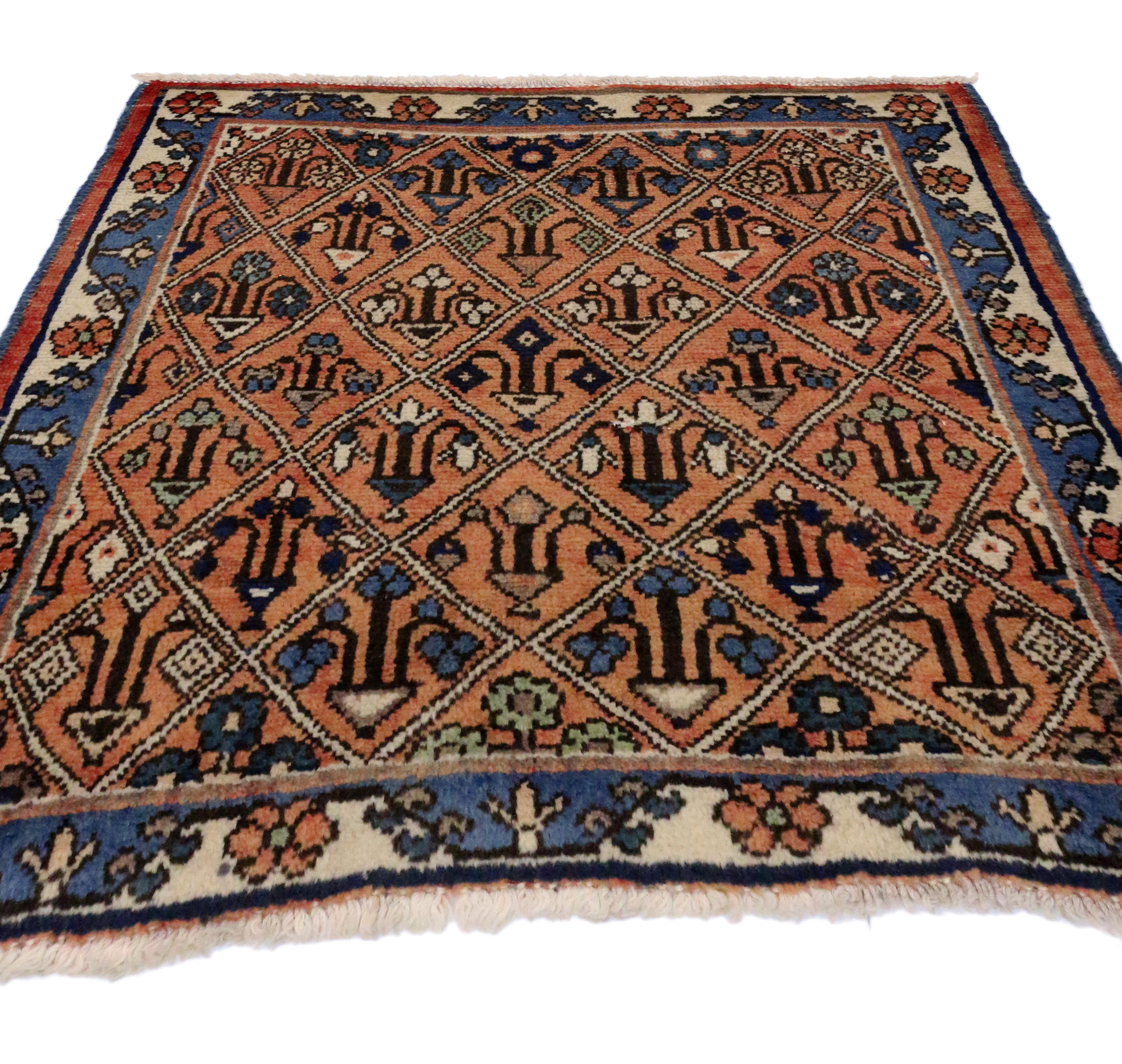 Hand-Knotted  Vintage Persian Tabriz Accent Rug, Perfect for Kitchen, Foyer or Entryway Rug