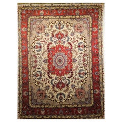 Tappeto persiano d'epoca Tabriz con disegno di giardino floreale e punti salienti in seta