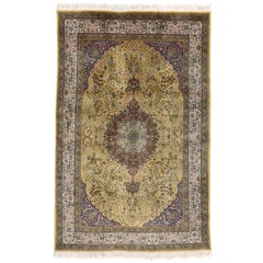 Vintage Persian Tabriz Area Rug with Arabesque Art Nouveau Style