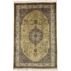 Vintage Persian Tabriz Area Rug with Arabesque Art Nouveau Style
