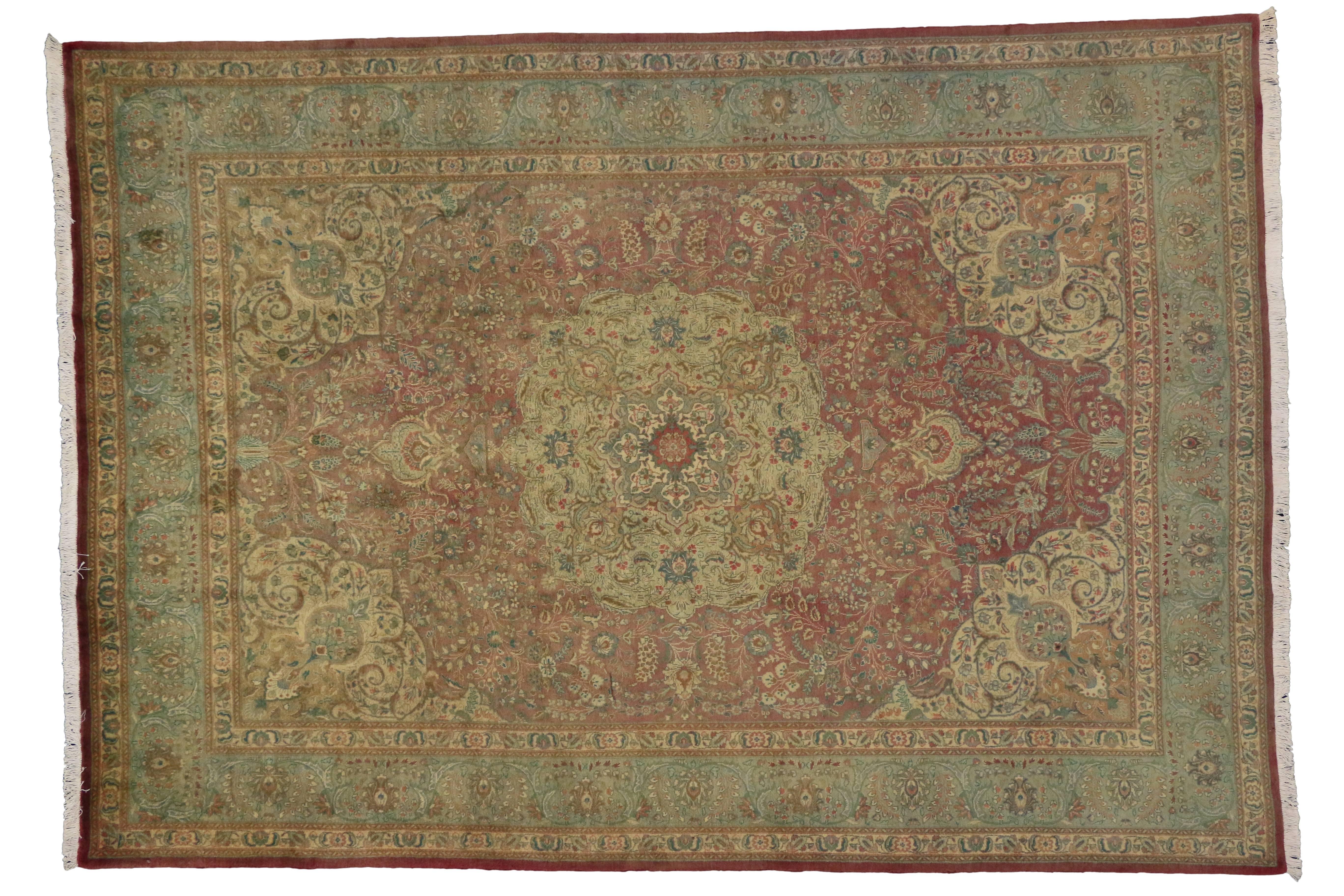 Persiano Tappeto Tabriz persiano Vintage Soft Earth-Tone, 07'00 x 10'00 in vendita