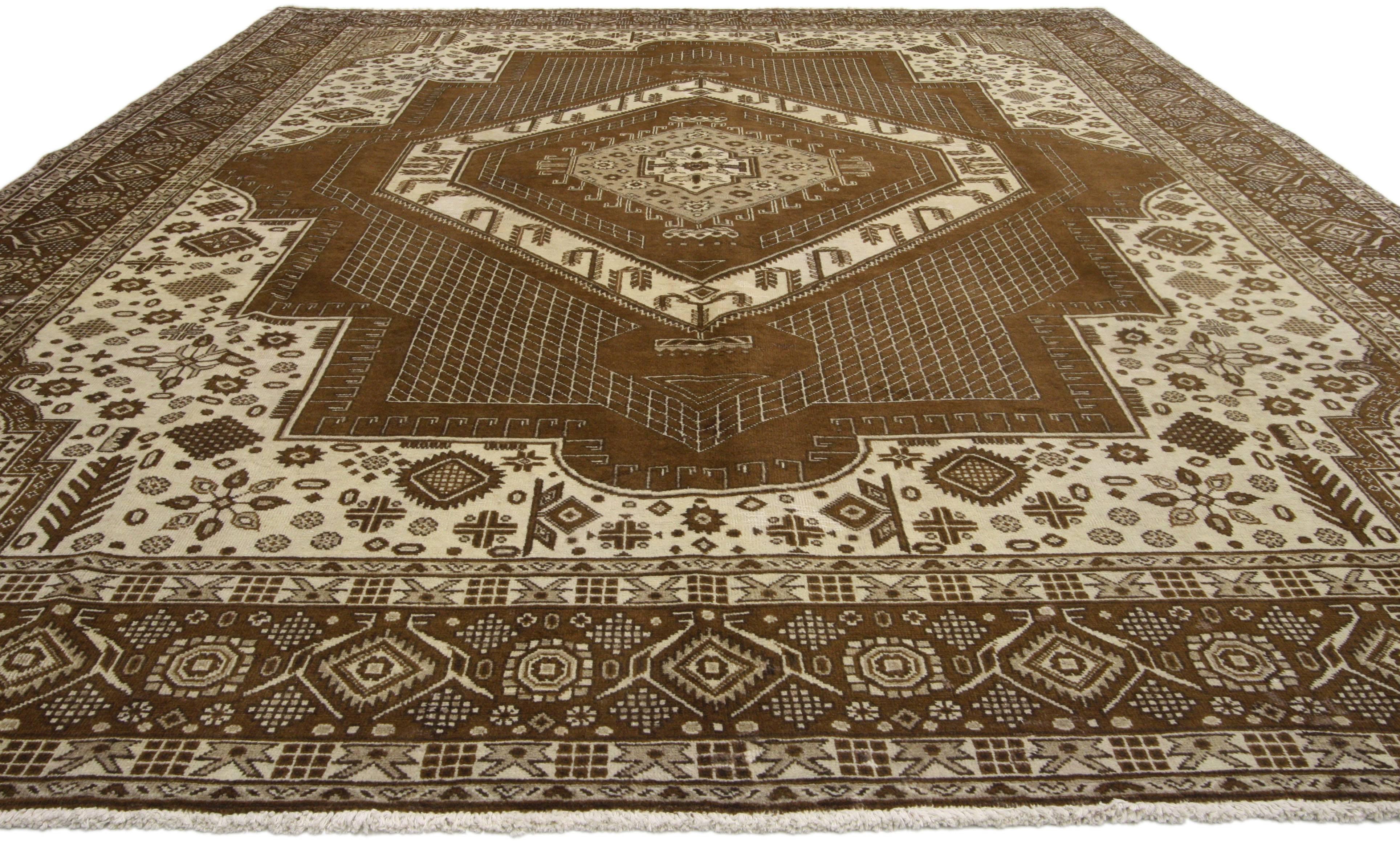 Hand-Knotted Vintage Persian Tabriz Area Rug with Mid-Century Modern Style For Sale