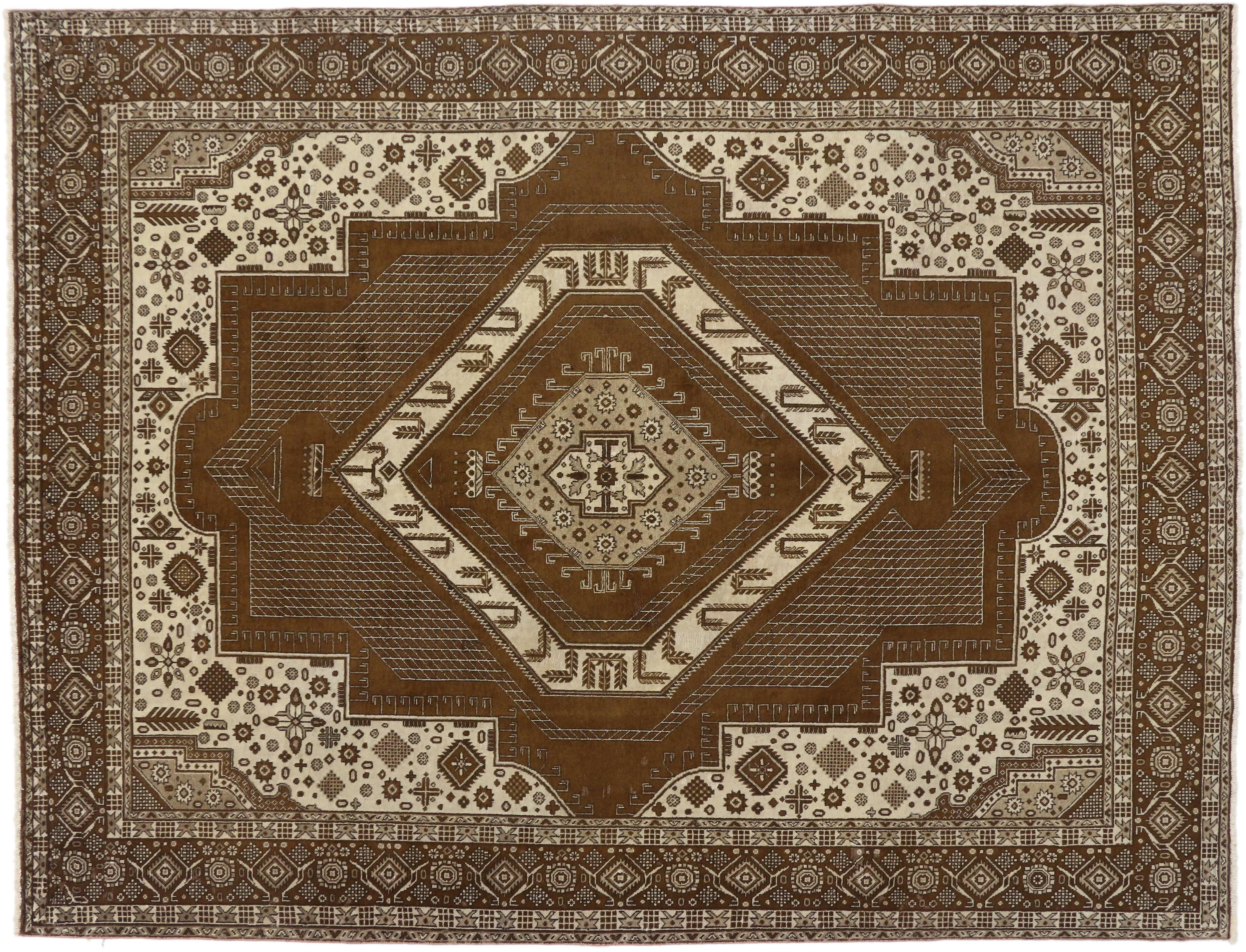 20th Century Vintage Persian Tabriz Area Rug with Mid-Century Modern Style For Sale