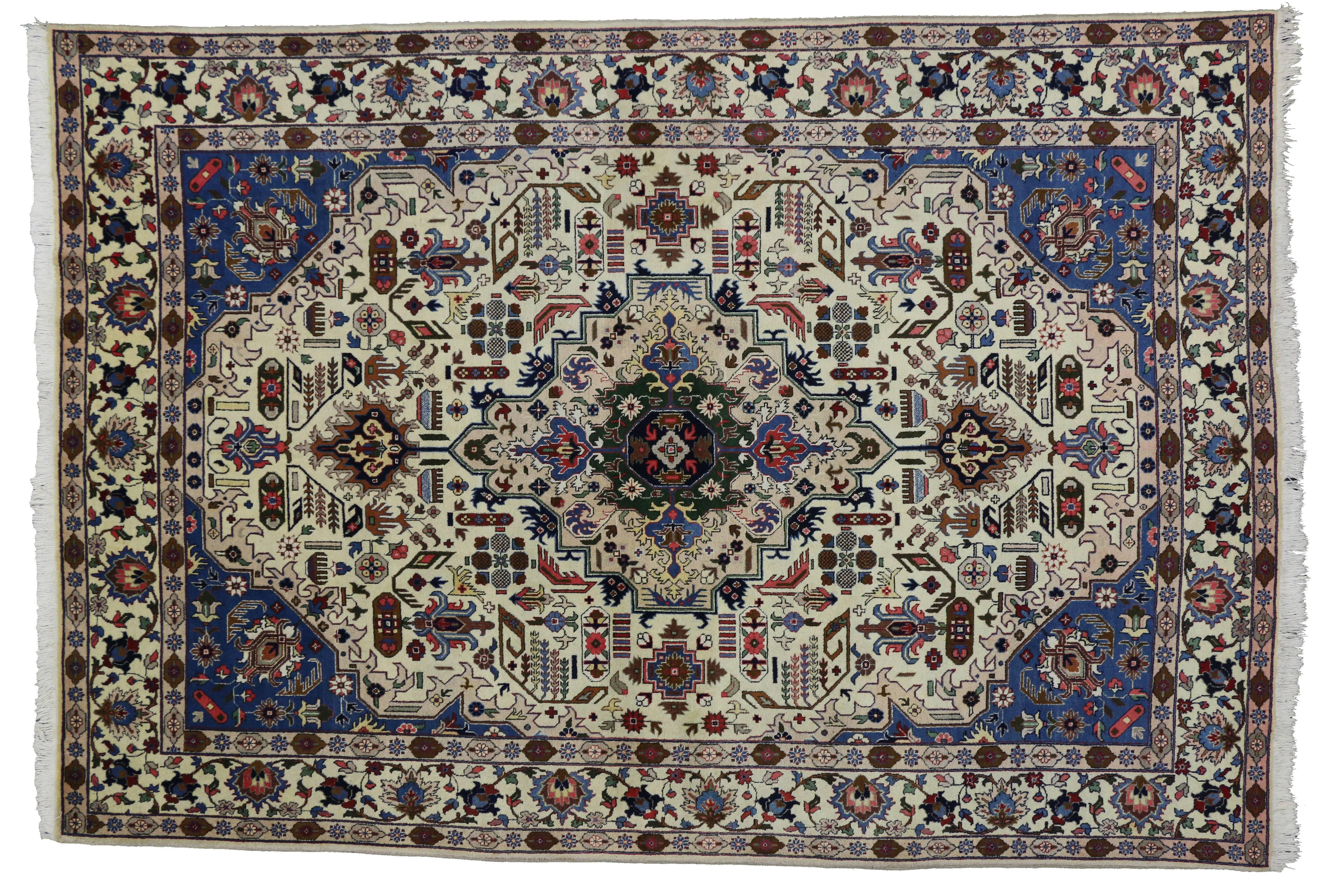 Wool Vintage Persian Tabriz Area Rug with Modern Traditional Style For Sale