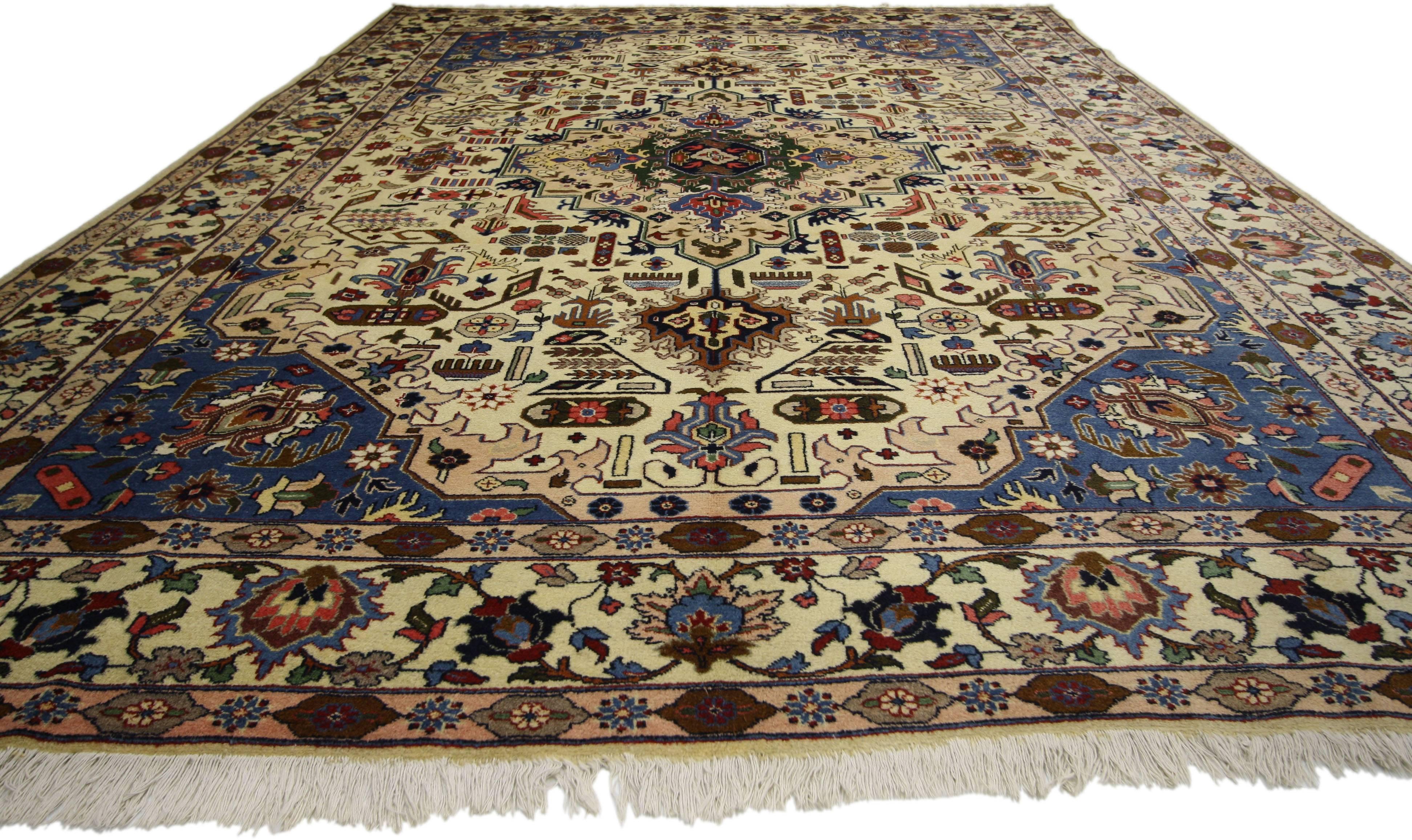 Hand-Knotted Vintage Persian Tabriz Area Rug with Modern Traditional Style For Sale