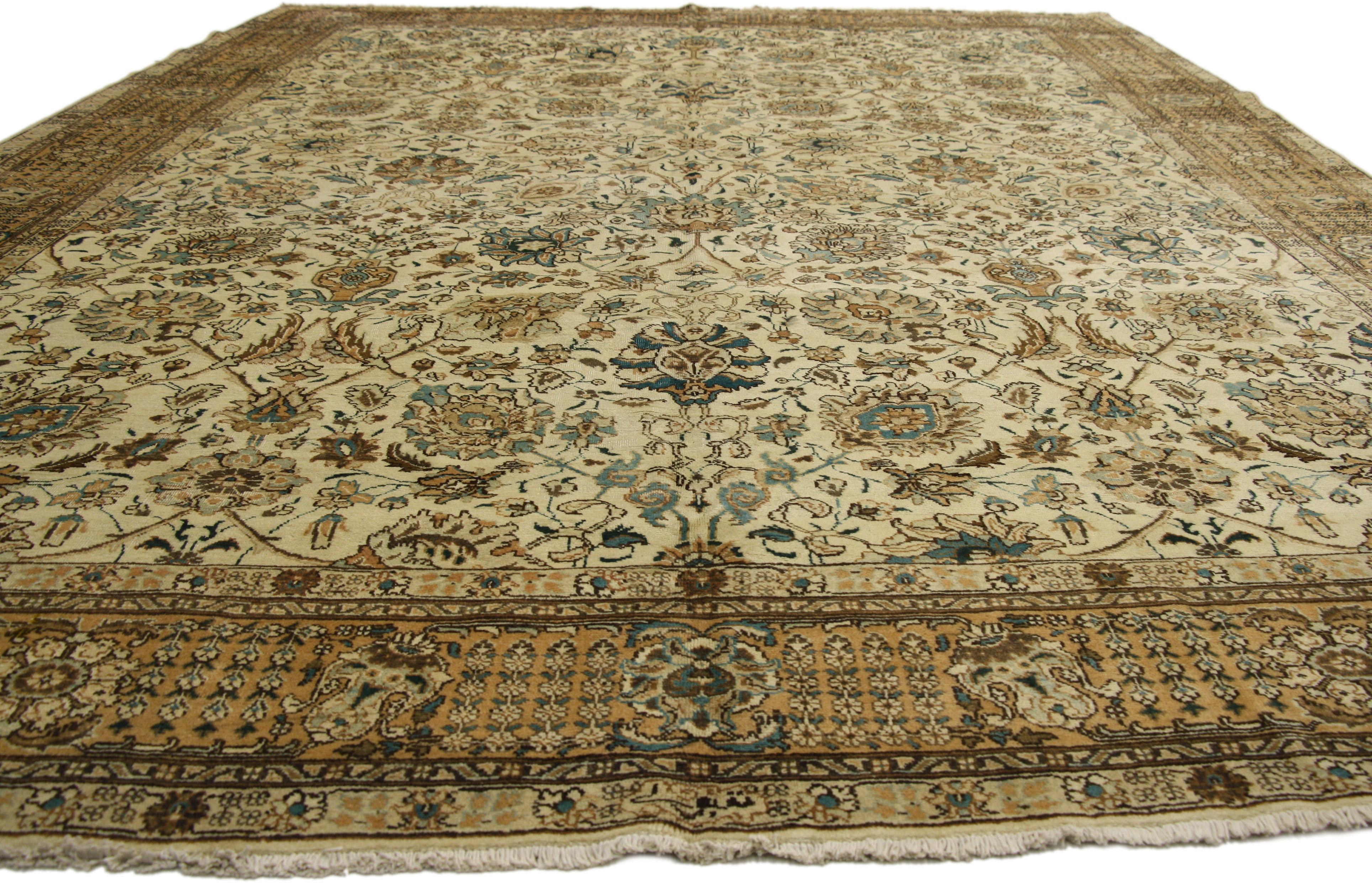 Hand-Knotted Vintage Persian Tabriz Area Rug with Neoclassical Swedish Gustavian Style For Sale
