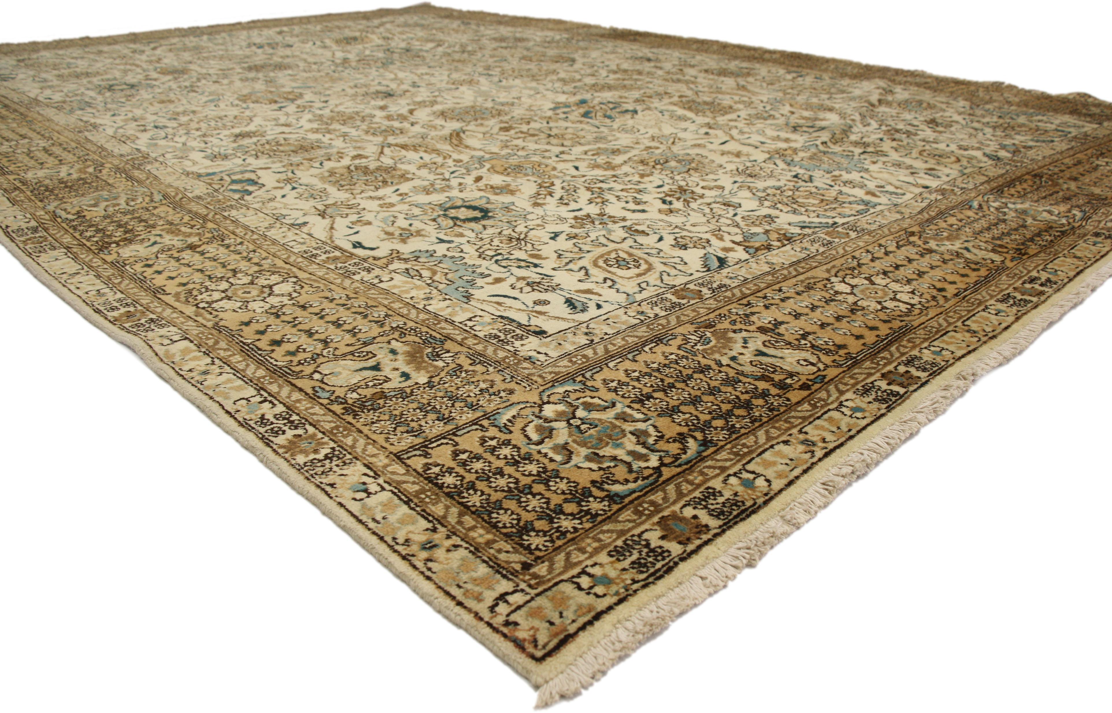 Vintage Persian Tabriz Area Rug with Neoclassical Swedish Gustavian Style In Distressed Condition For Sale In Dallas, TX