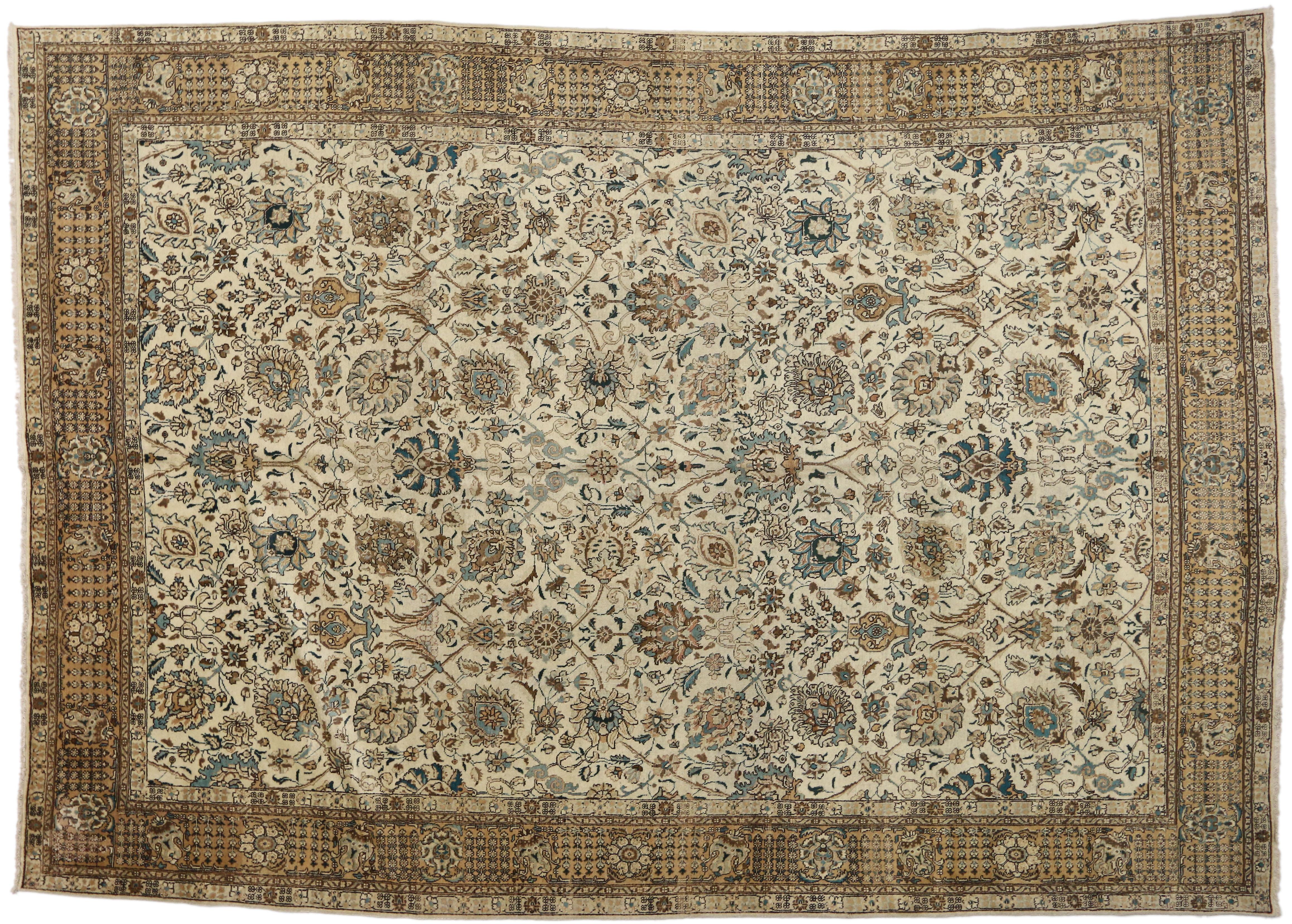 Wool Vintage Persian Tabriz Area Rug with Neoclassical Swedish Gustavian Style For Sale