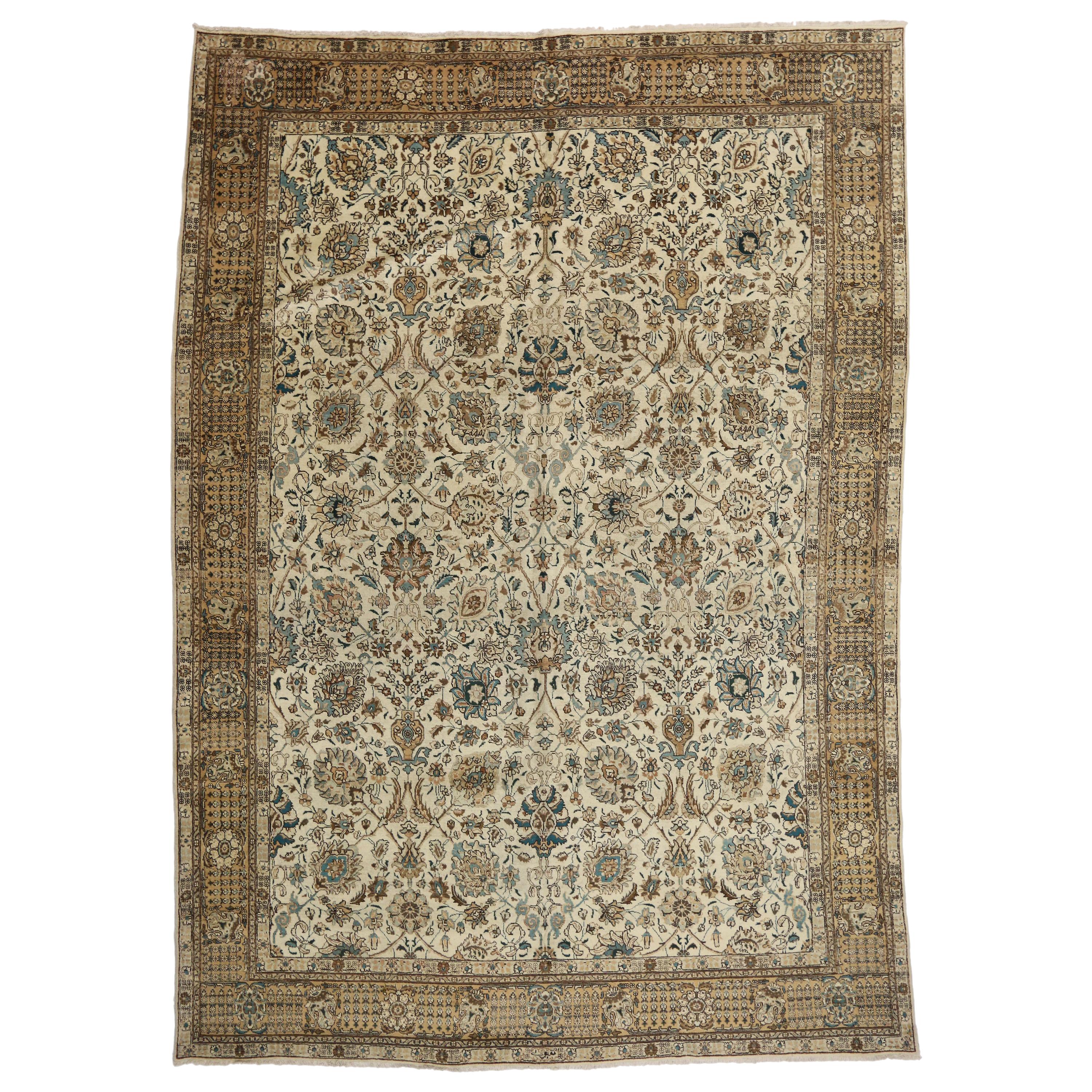 Vintage Persian Tabriz Area Rug with Neoclassical Swedish Gustavian Style For Sale