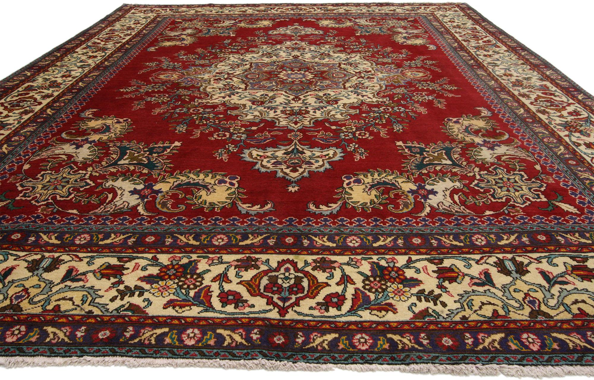 American Colonial Vintage Persian Tabriz Area Rug with Traditional Colonial and Federal Style For Sale