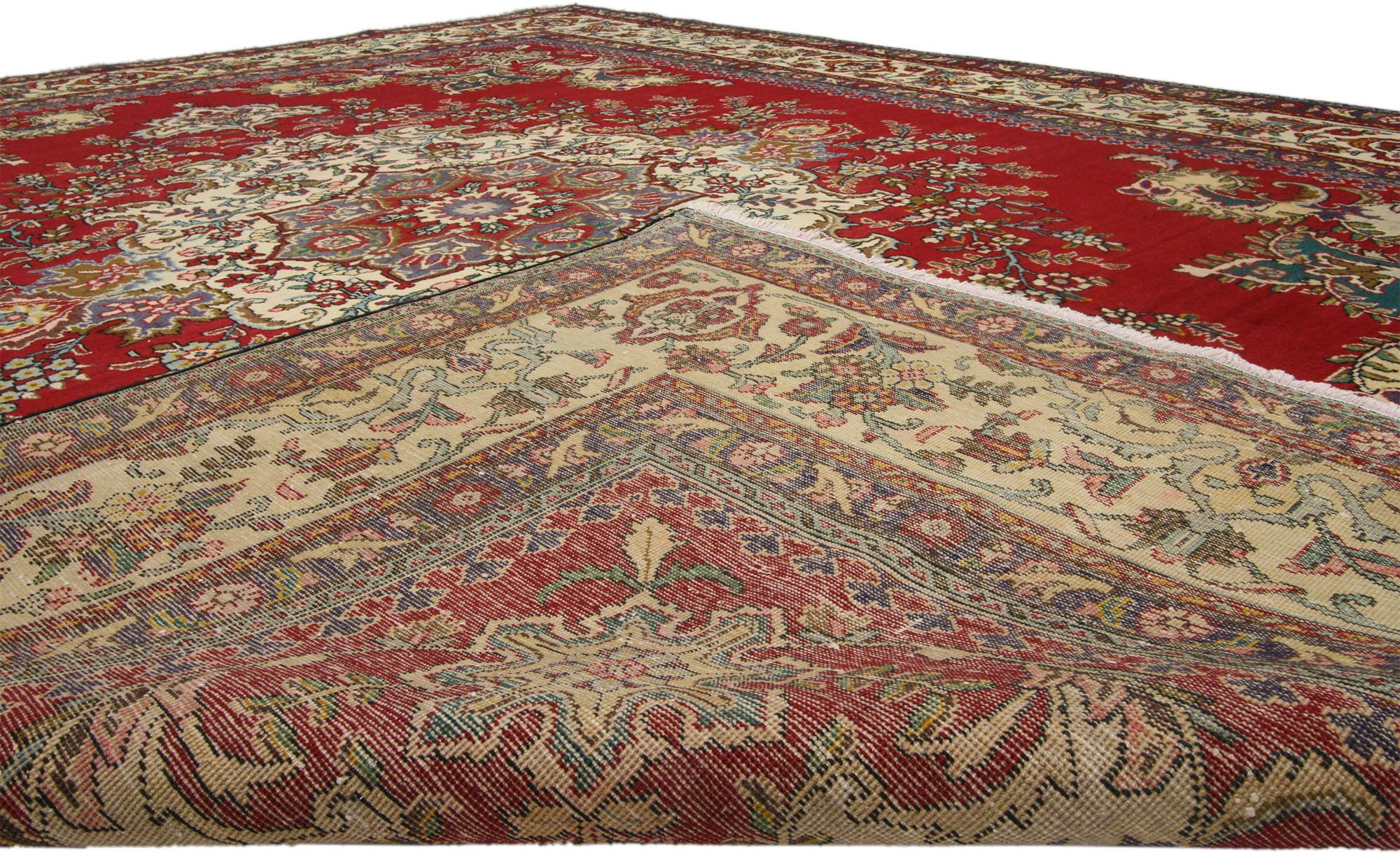 Hand-Knotted Vintage Persian Tabriz Area Rug with Traditional Colonial and Federal Style For Sale