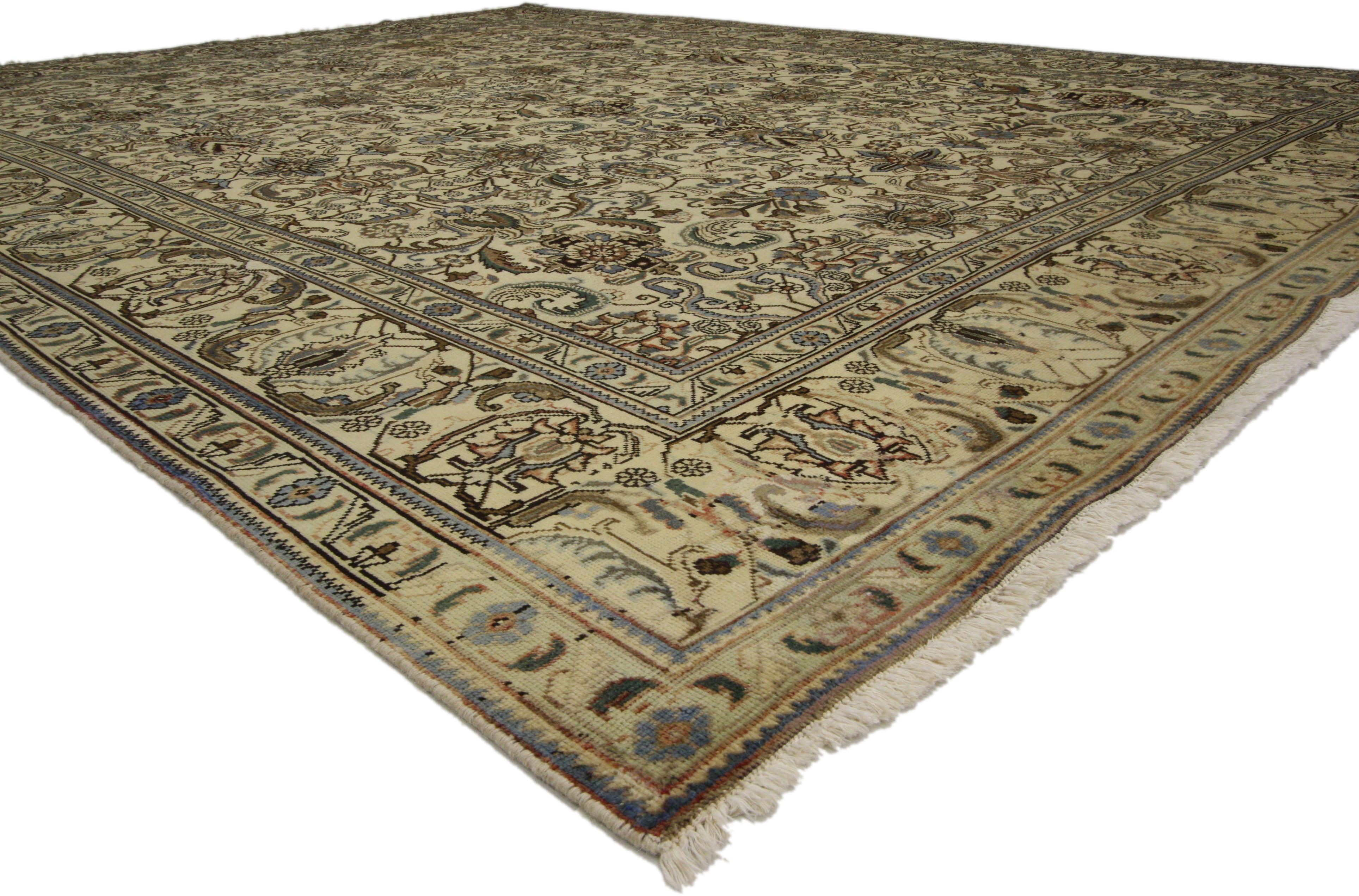Hand-Knotted Vintage Persian Tabriz Area Rug with Traditional Style For Sale