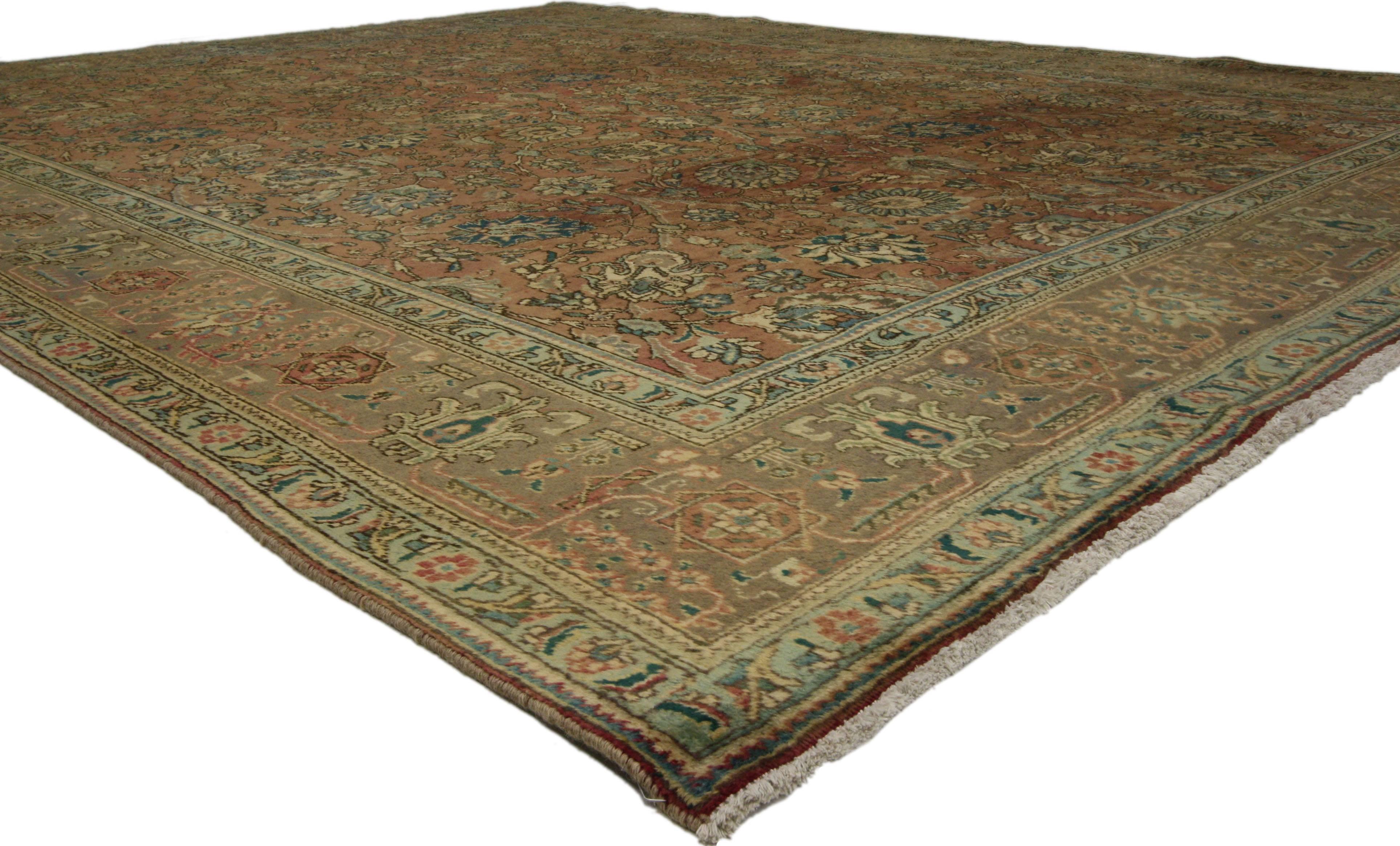 Hand-Knotted Vintage Persian Tabriz Area Rug with Traditional Style For Sale