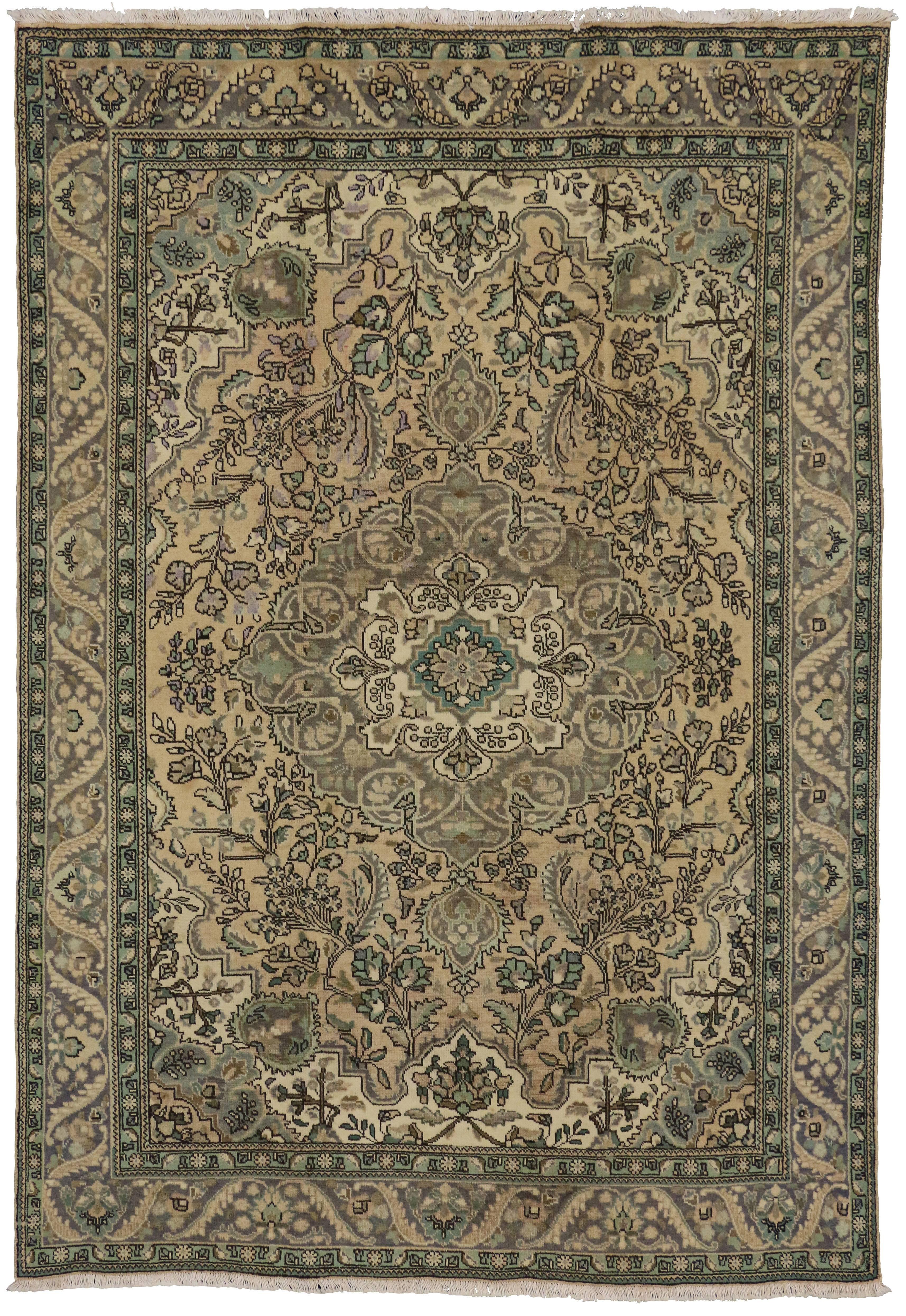 20th Century Vintage Persian Tabriz Area Rug with French Provincial Style For Sale