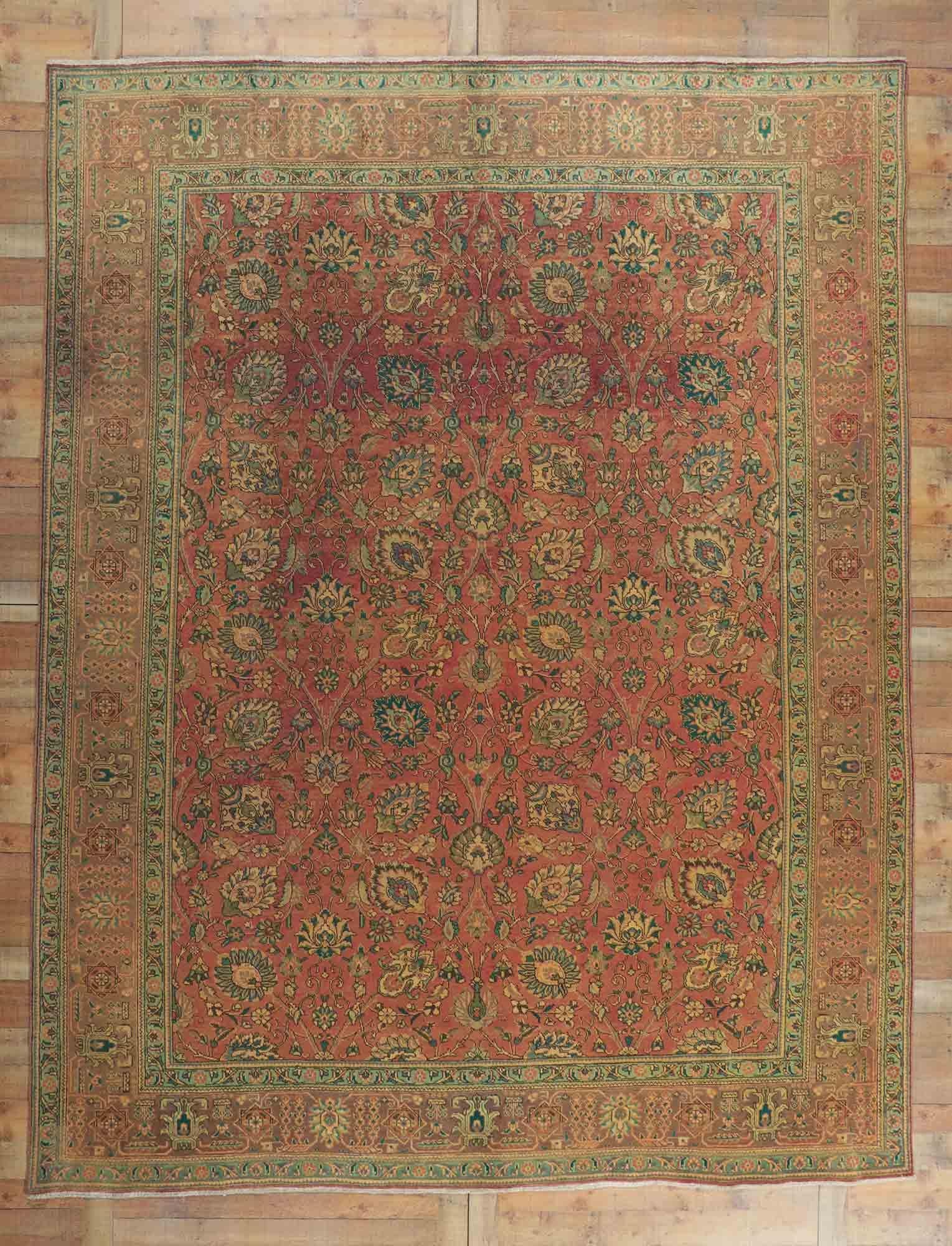 Vintage Persian Tabriz Area Rug with Traditional Style For Sale 6