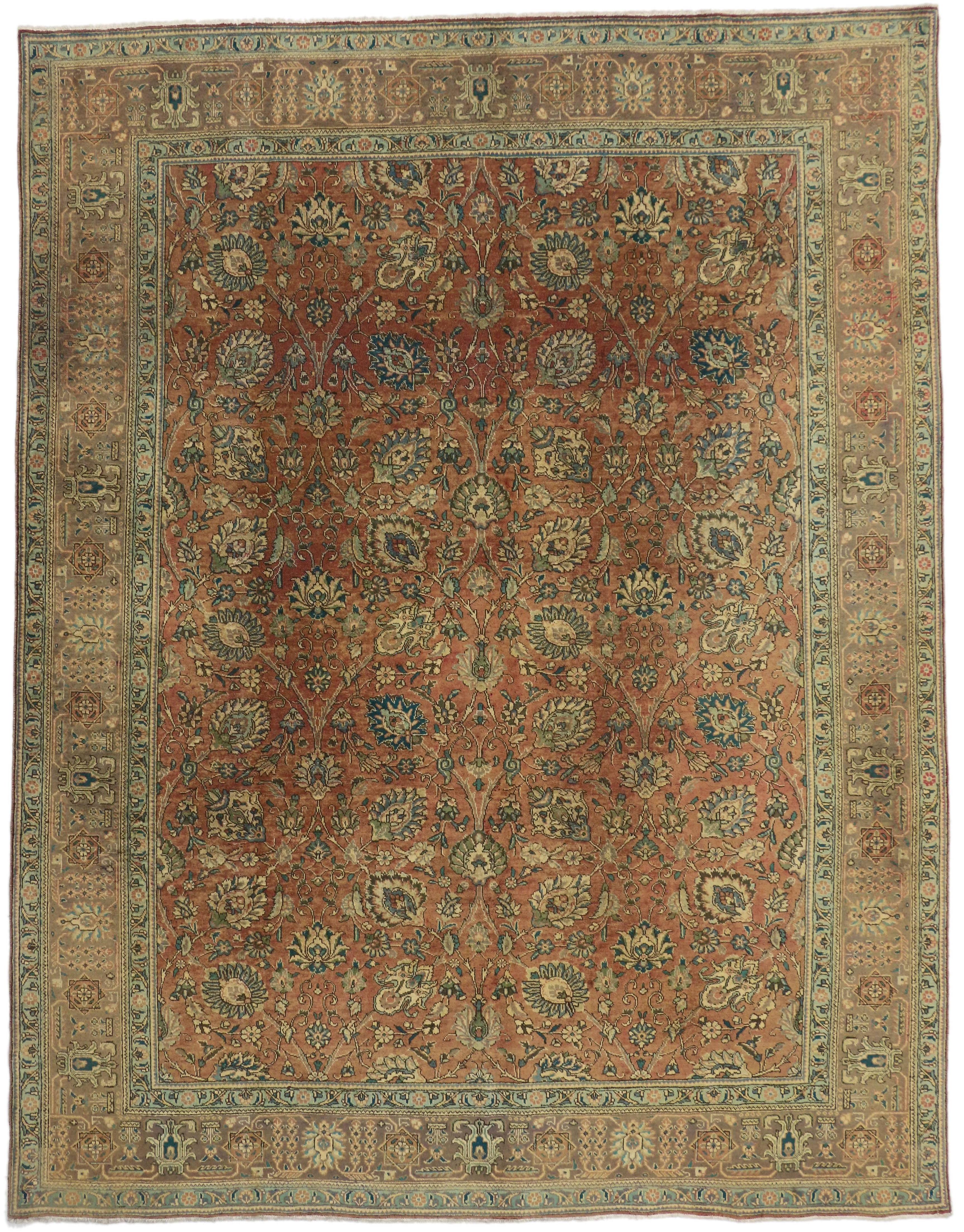 Vintage Persian Tabriz Area Rug with Traditional Style For Sale 8