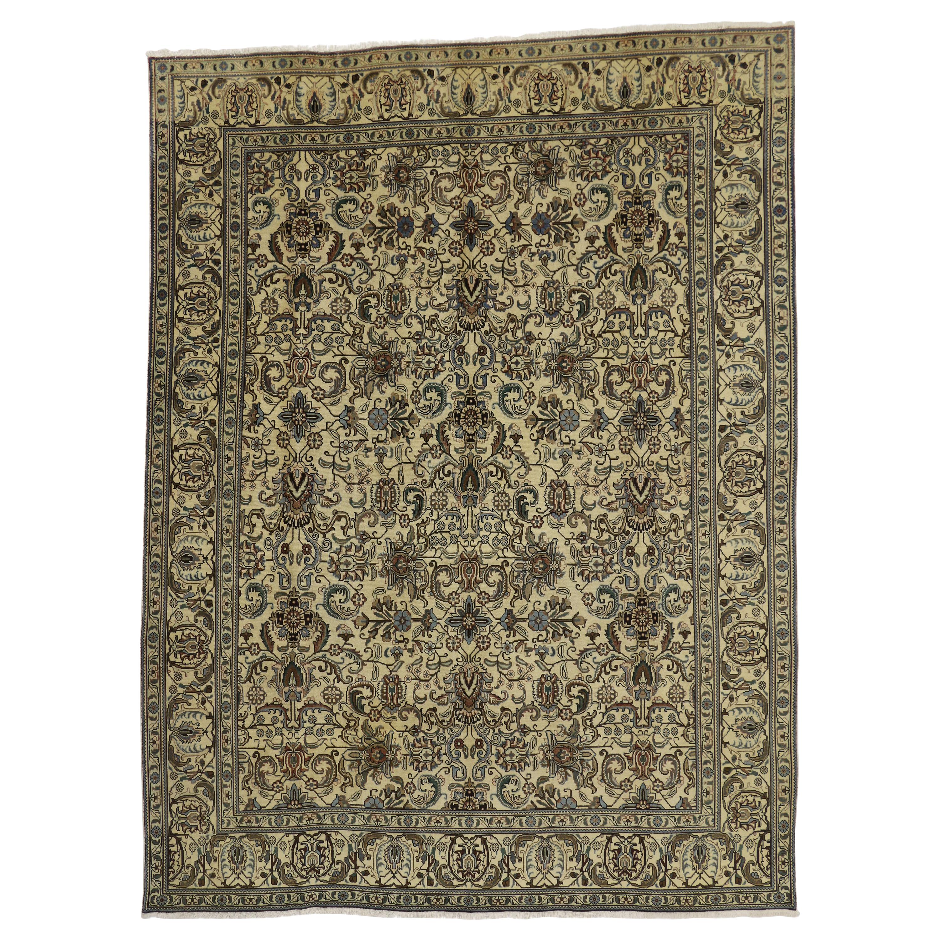 Vintage Persian Tabriz Area Rug with Traditional Style For Sale