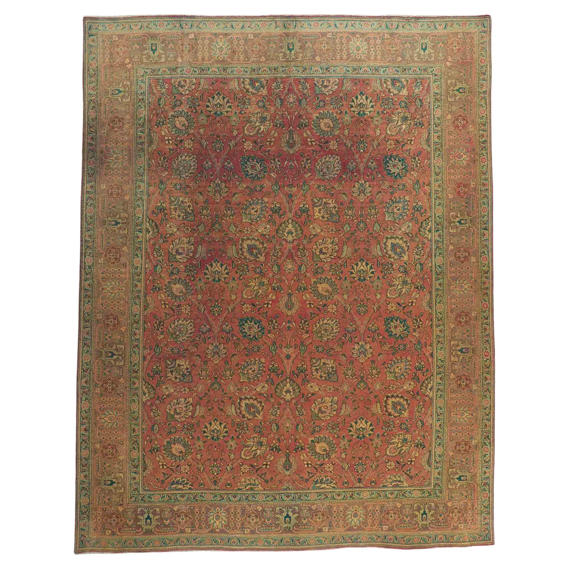 Vintage Persian Tabriz Area Rug with Traditional Style For Sale