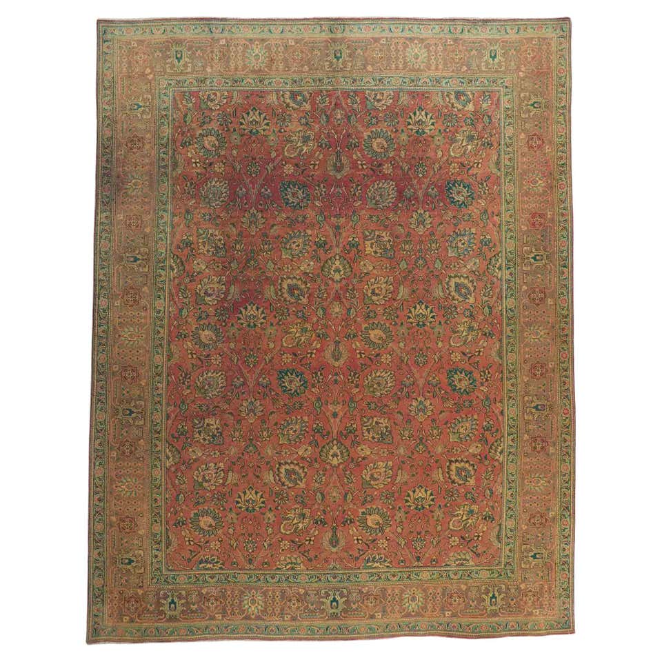 Vintage Persian Mahi Fish Design Tabriz Area Rug with Traditional Style ...