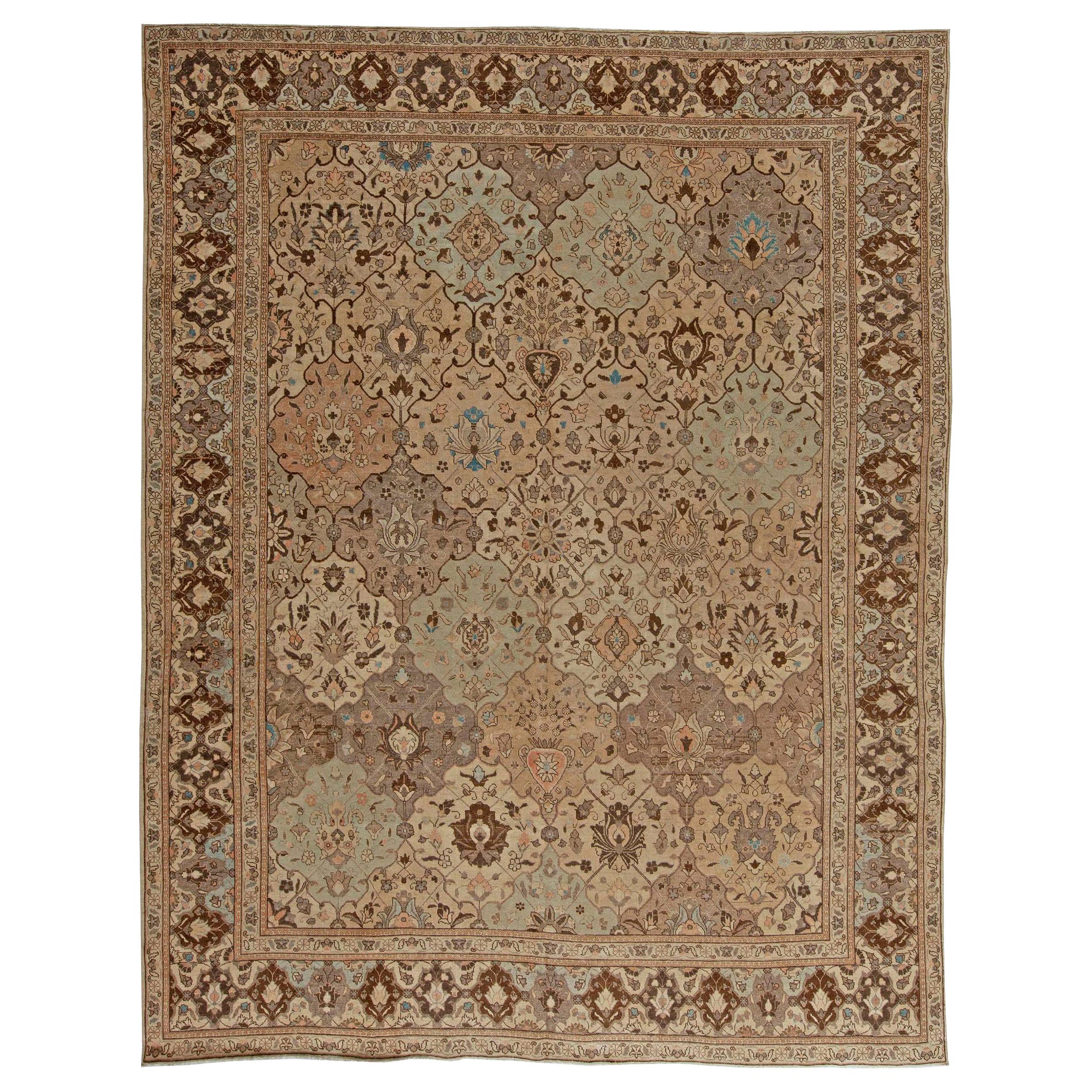 Vintage Persian Tabriz Handwoven Wool Carpet For Sale