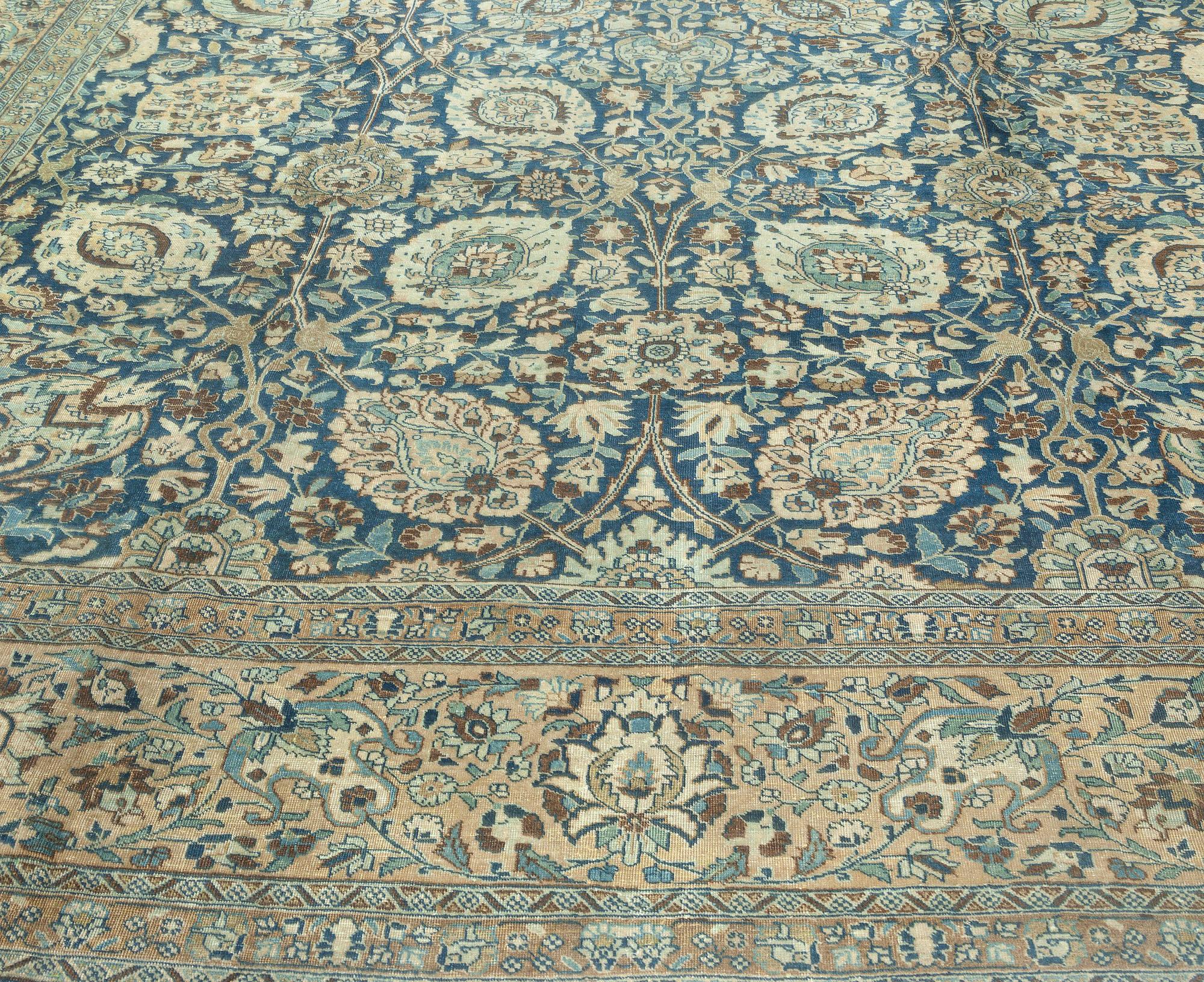 Vintage Persian Tabriz Botanic Handmade Wool Carpet In Good Condition For Sale In New York, NY
