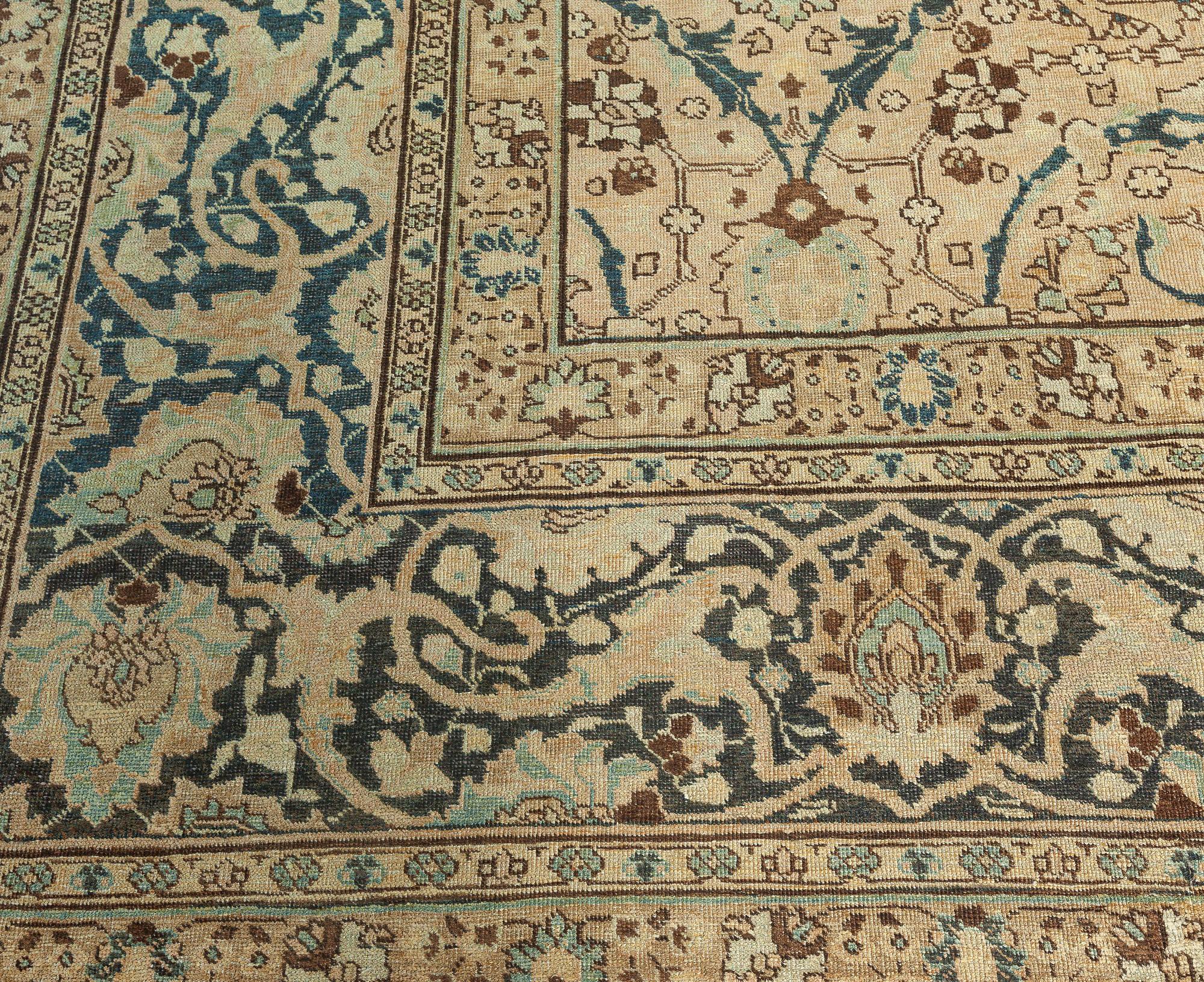 Vintage Persian Tabriz Botanic Handmade Wool Rug For Sale 1